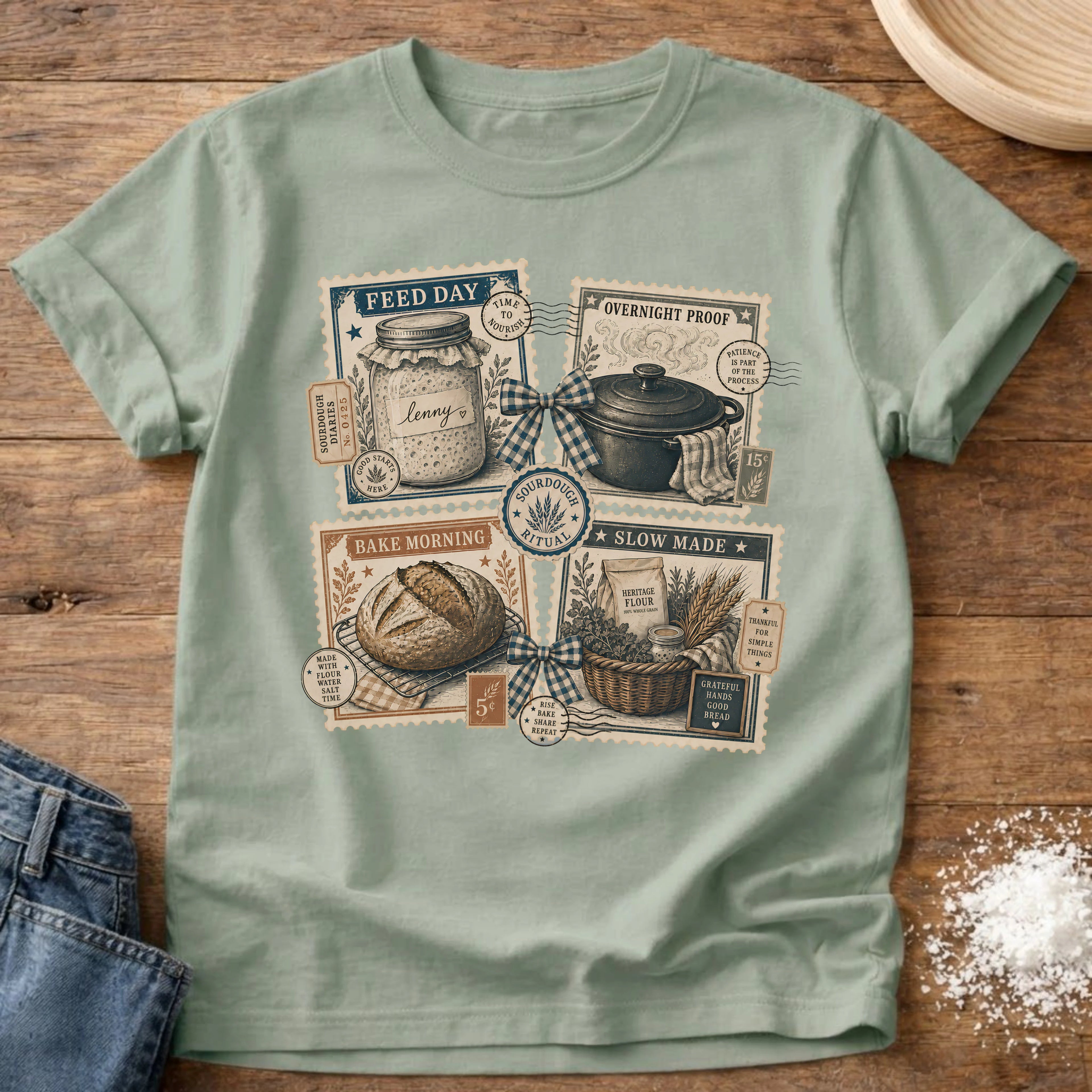 Knead More Fun Stamp Collection sourdough t-shirt in Bay