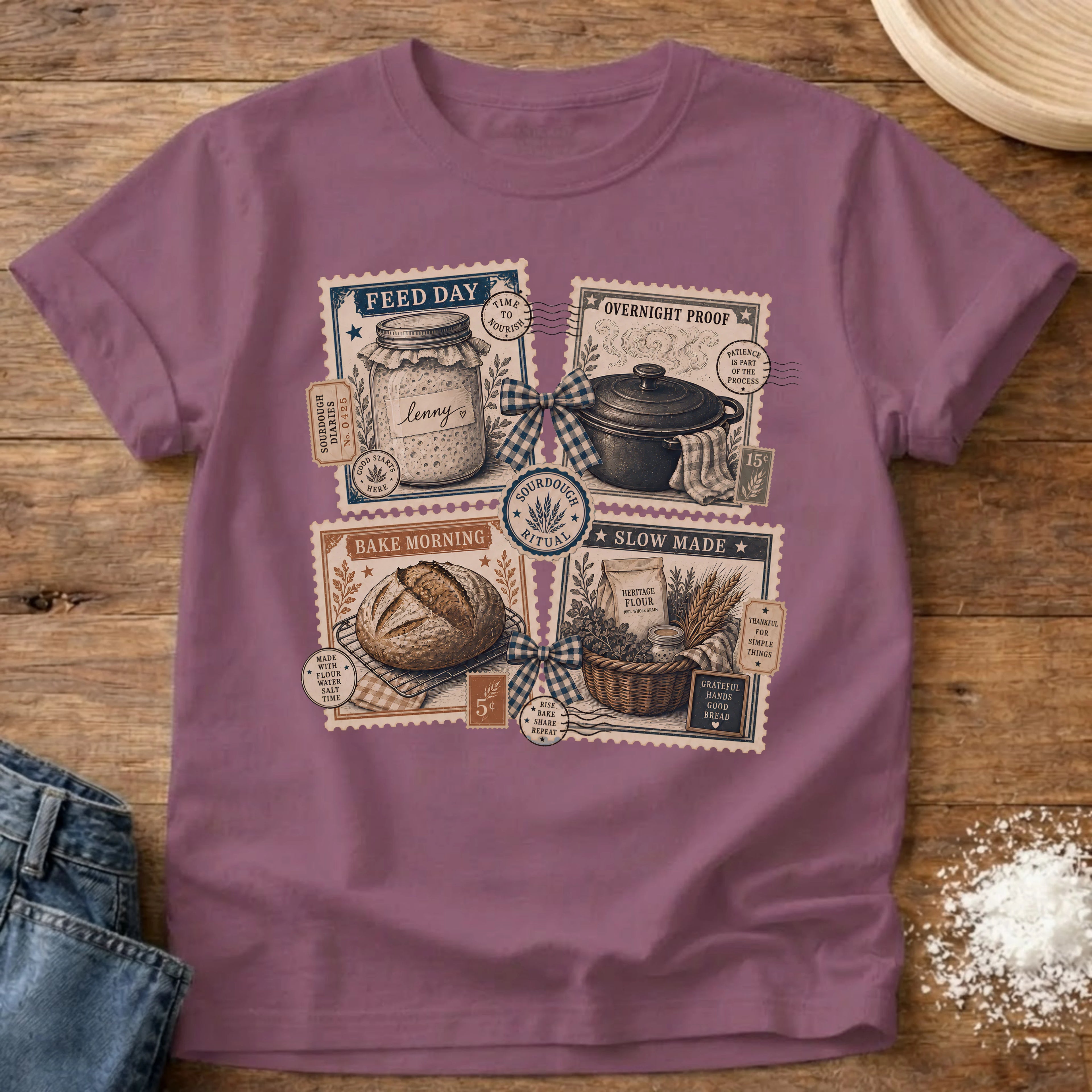 Knead More Fun Stamp Collection sourdough t-shirt in Berry