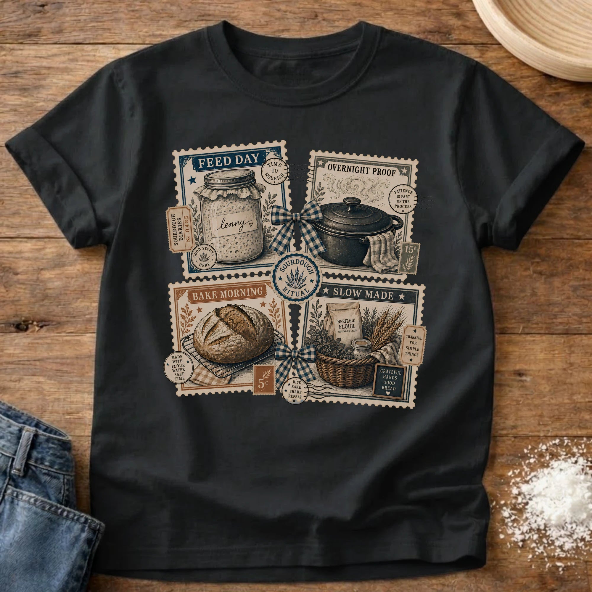 Knead More Fun Stamp Collection sourdough t-shirt in Black