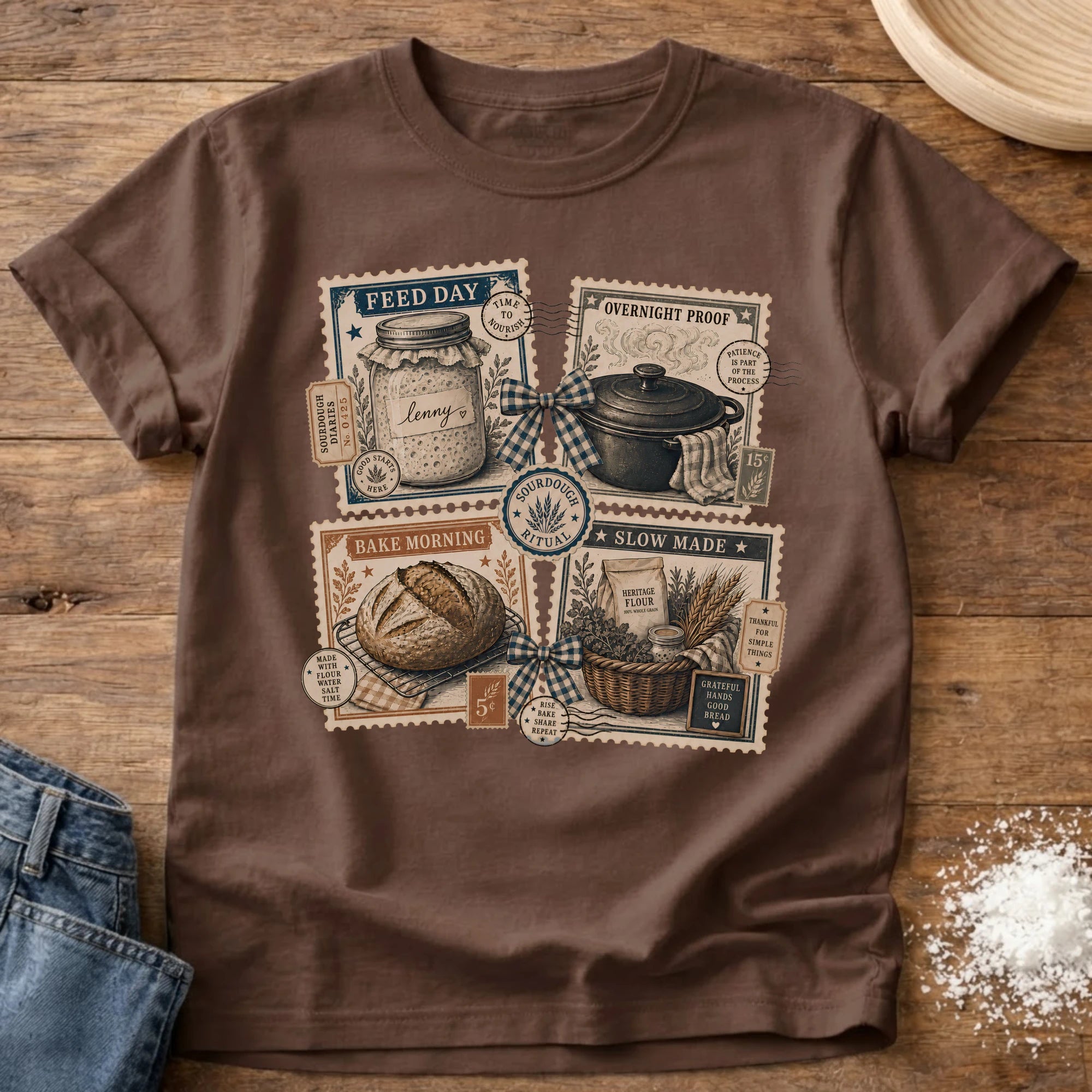 Knead More Fun Stamp Collection sourdough t-shirt in Espresso