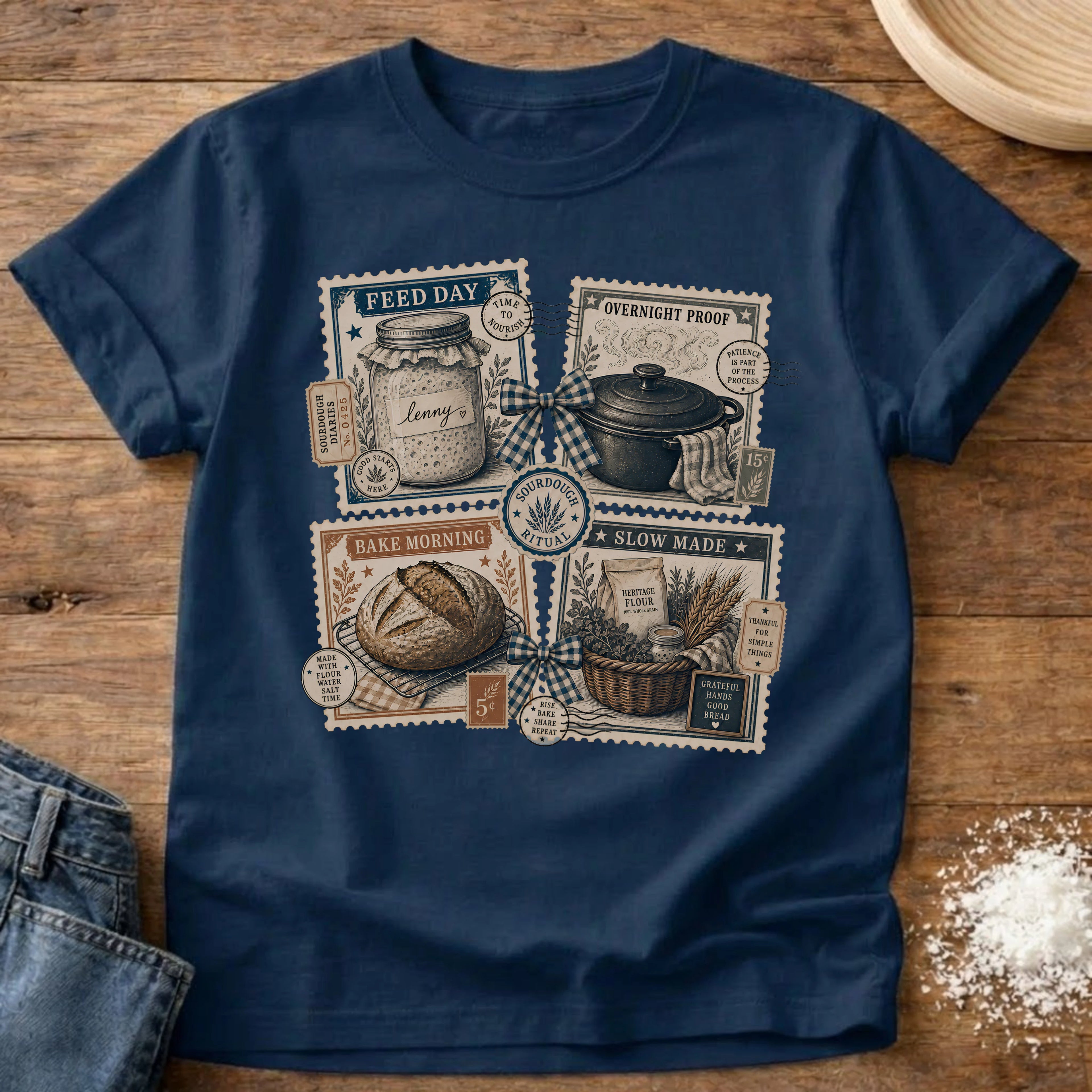 Knead More Fun Stamp Collection sourdough t-shirt in Navy