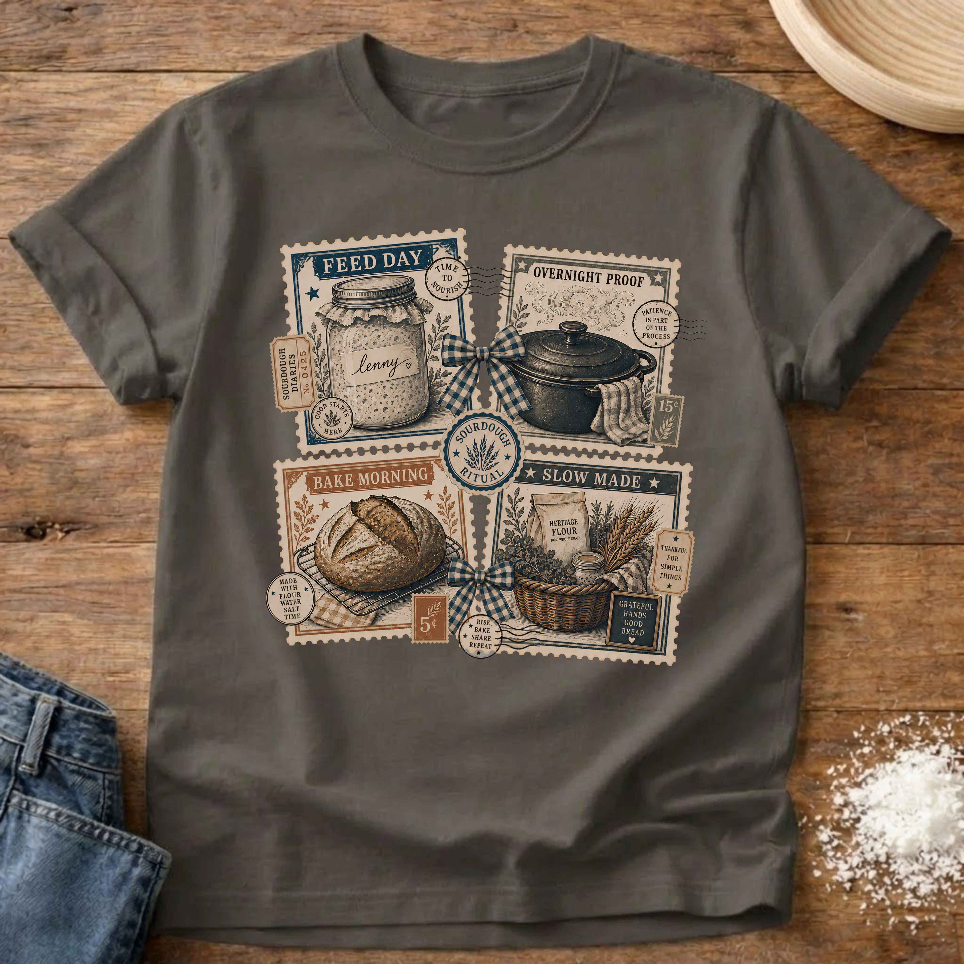 Knead More Fun Stamp Collection sourdough t-shirt in Pepper