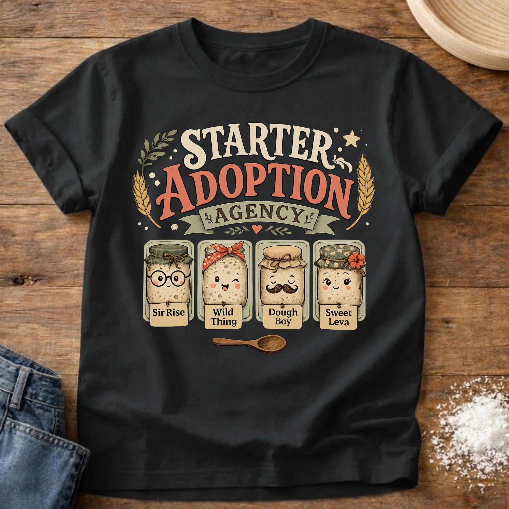 Knead More Fun Starter Adoption Agency sourdough t-shirt in Black