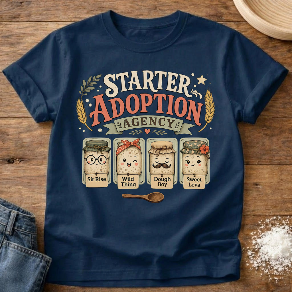 Knead More Fun Starter Adoption Agency sourdough t-shirt in Navy