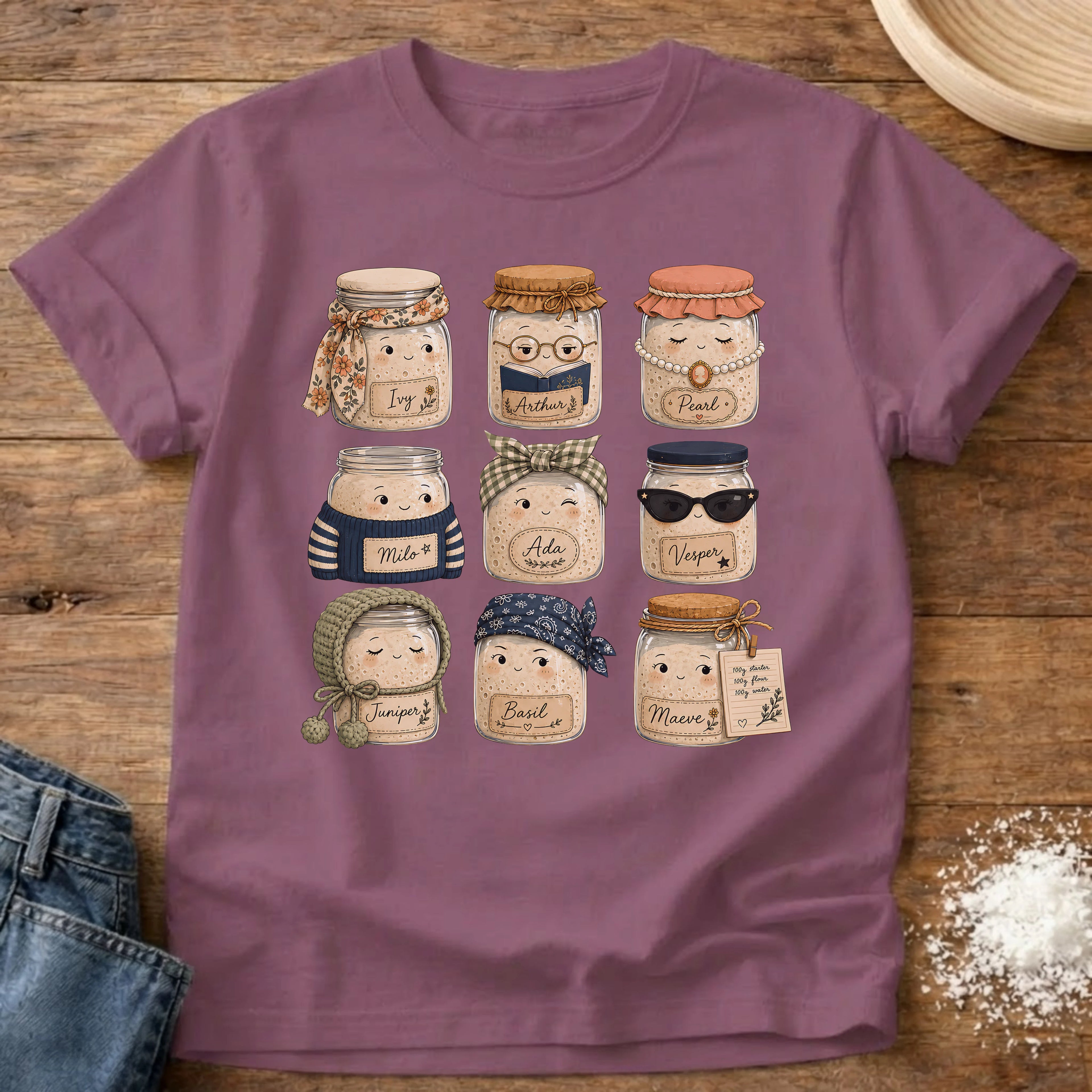 Knead More Fun Starter Friends sourdough t-shirt in Berry