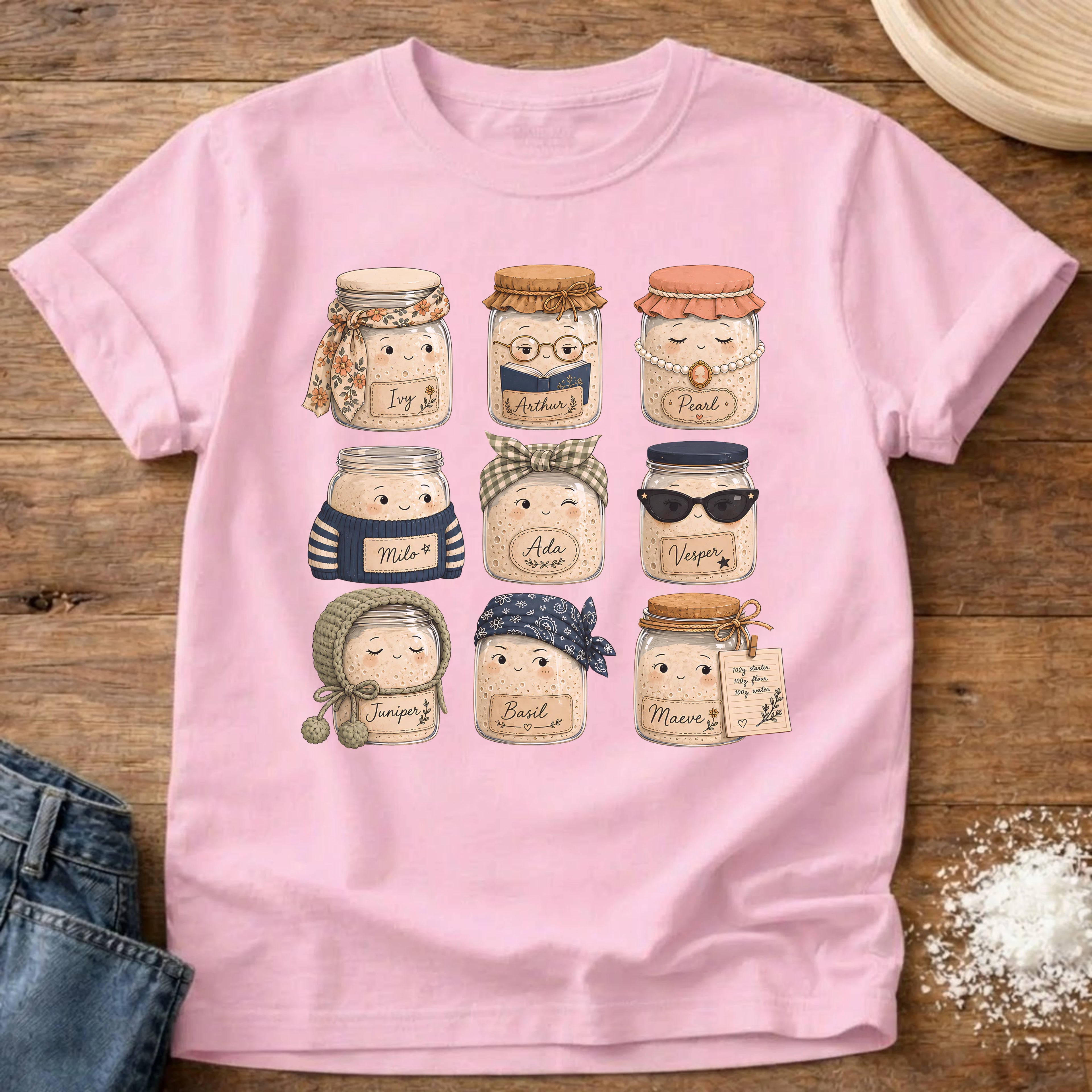 Knead More Fun Starter Friends sourdough t-shirt in Blossom