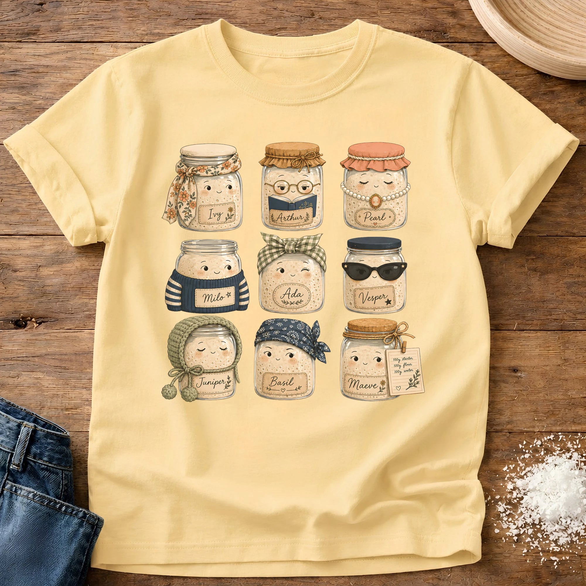 Knead More Fun Starter Friends sourdough t-shirt in Butter
