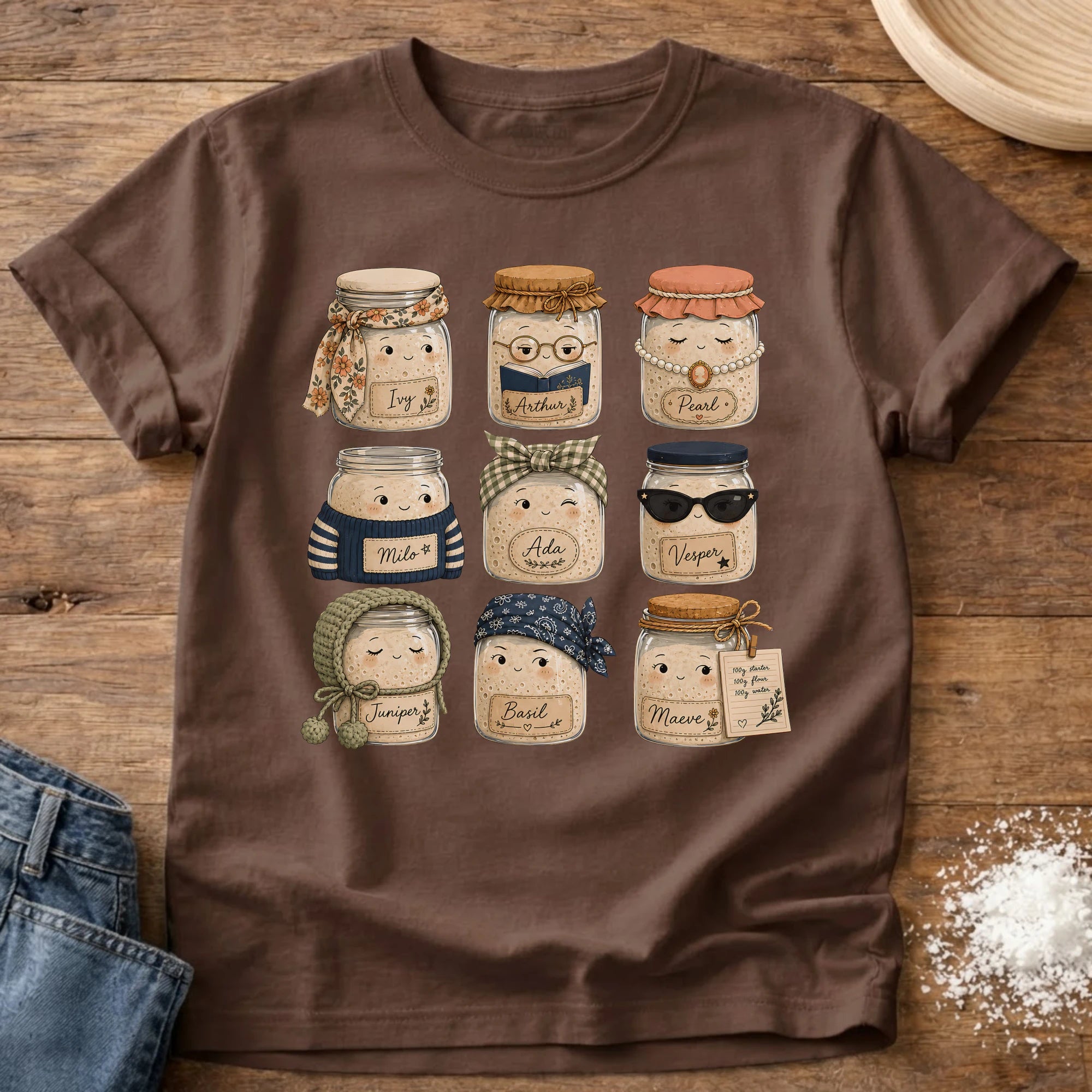 Knead More Fun Starter Friends sourdough t-shirt in Espresso
