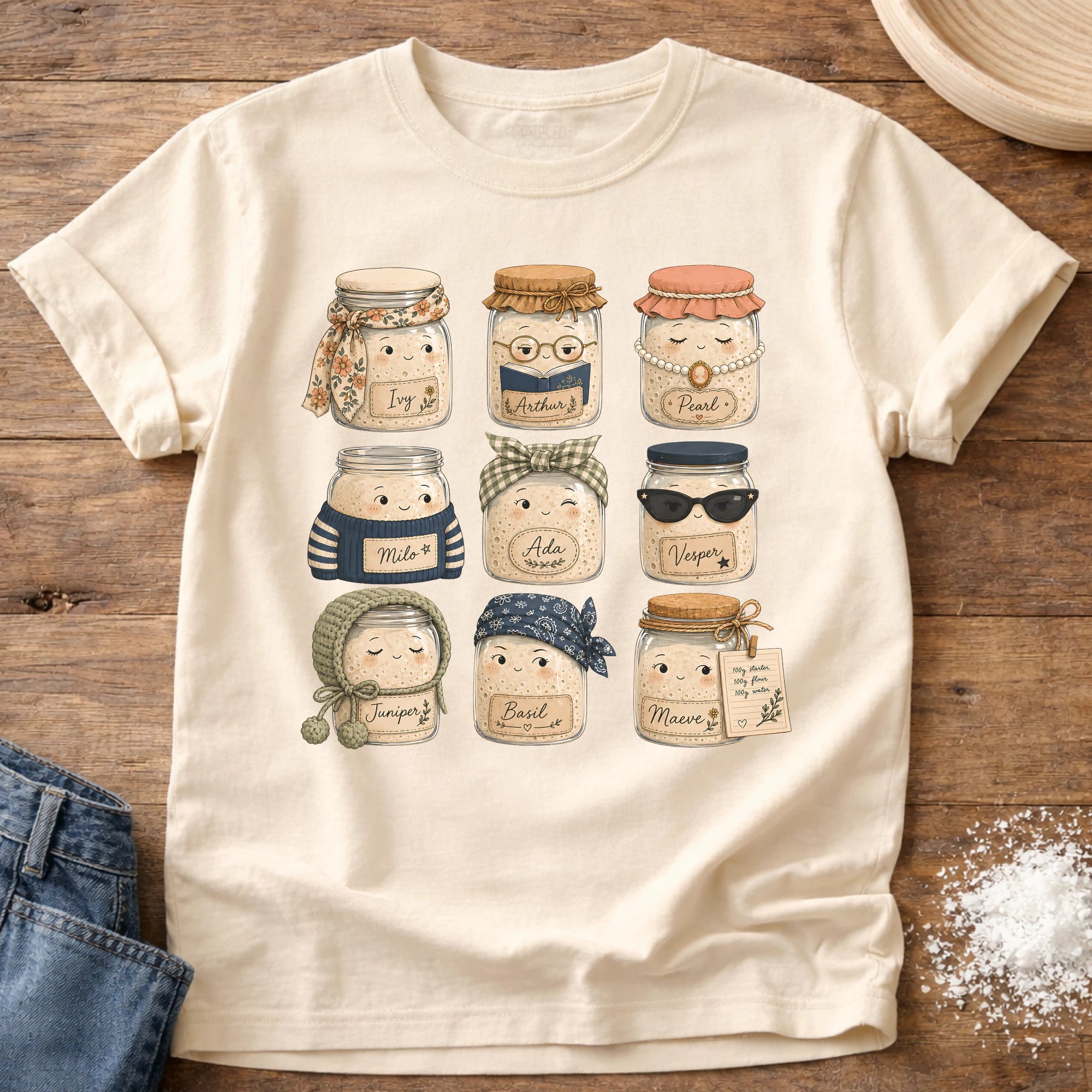 Knead More Fun Starter Friends sourdough t-shirt in Ivory