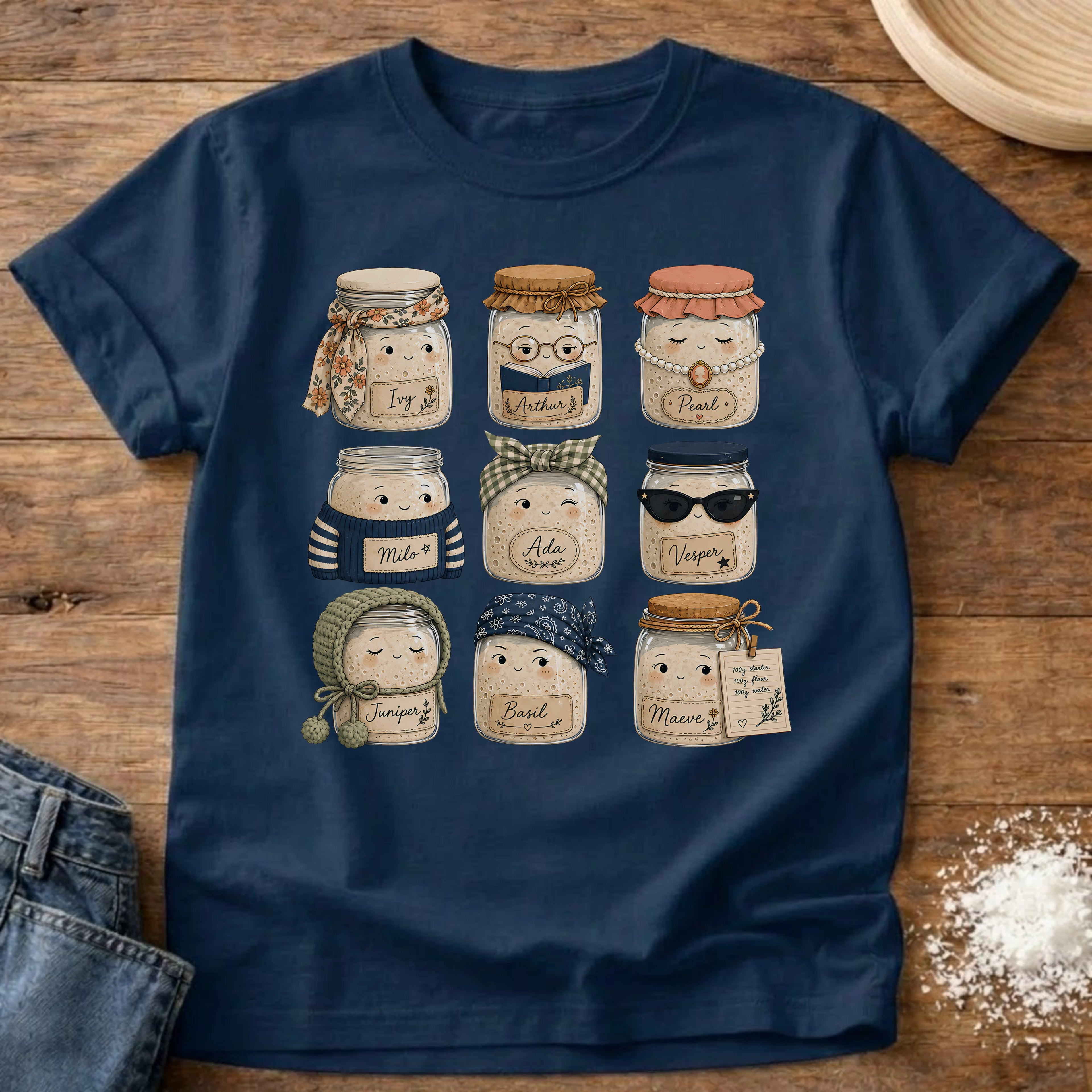 Knead More Fun Starter Friends sourdough t-shirt in Navy