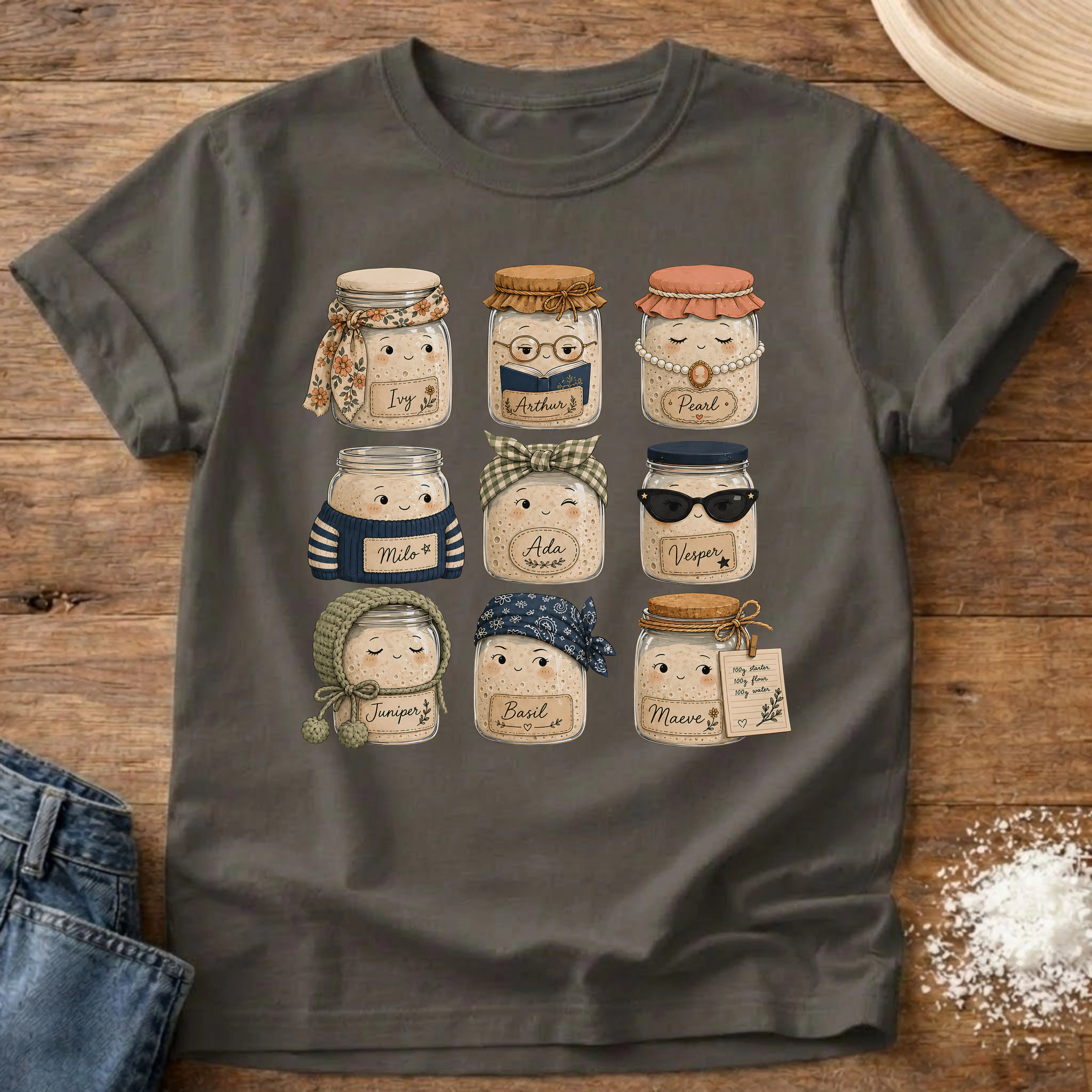 Knead More Fun Starter Friends sourdough t-shirt in Pepper