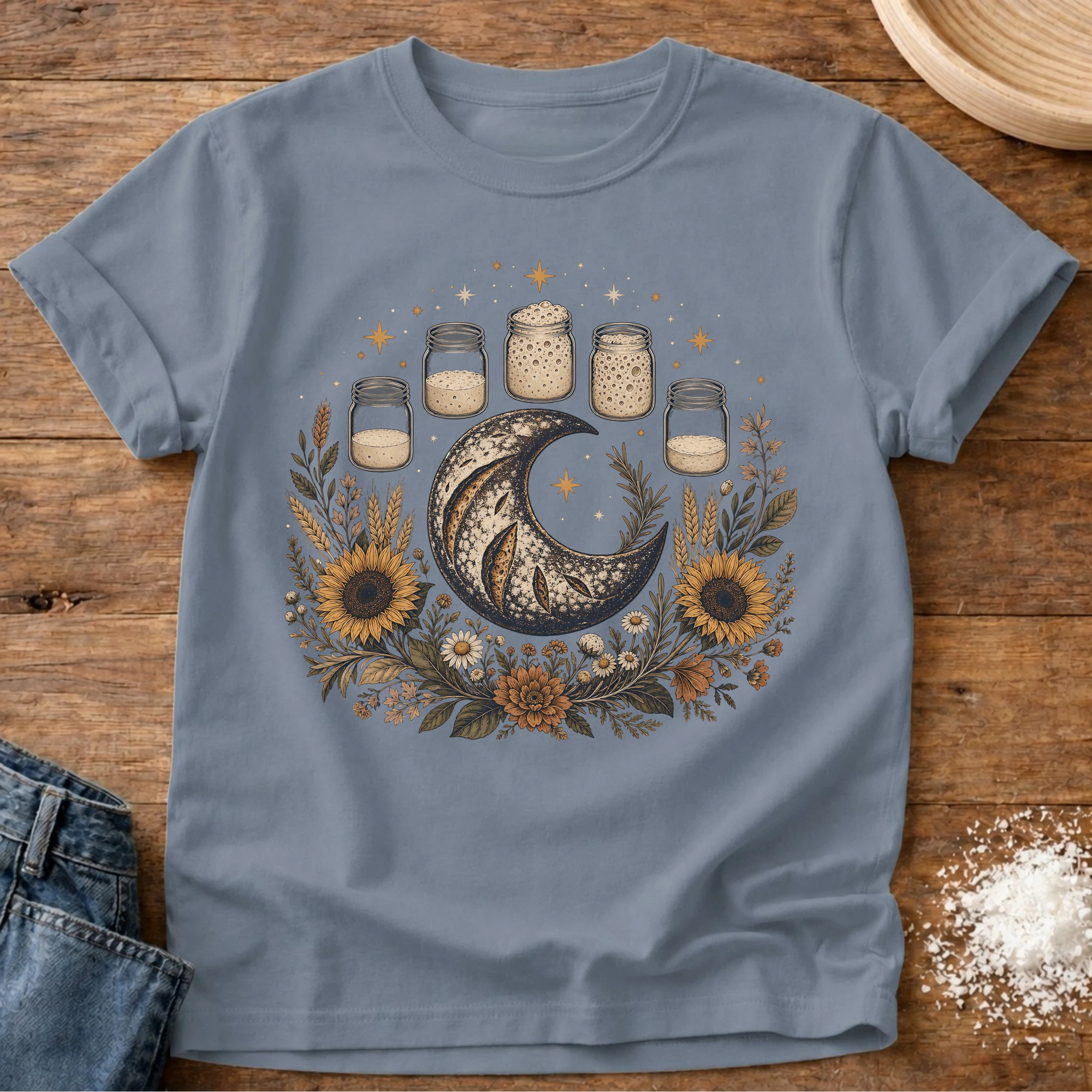 Starter Moon Phases Sourdough T-Shirt Blue Jean