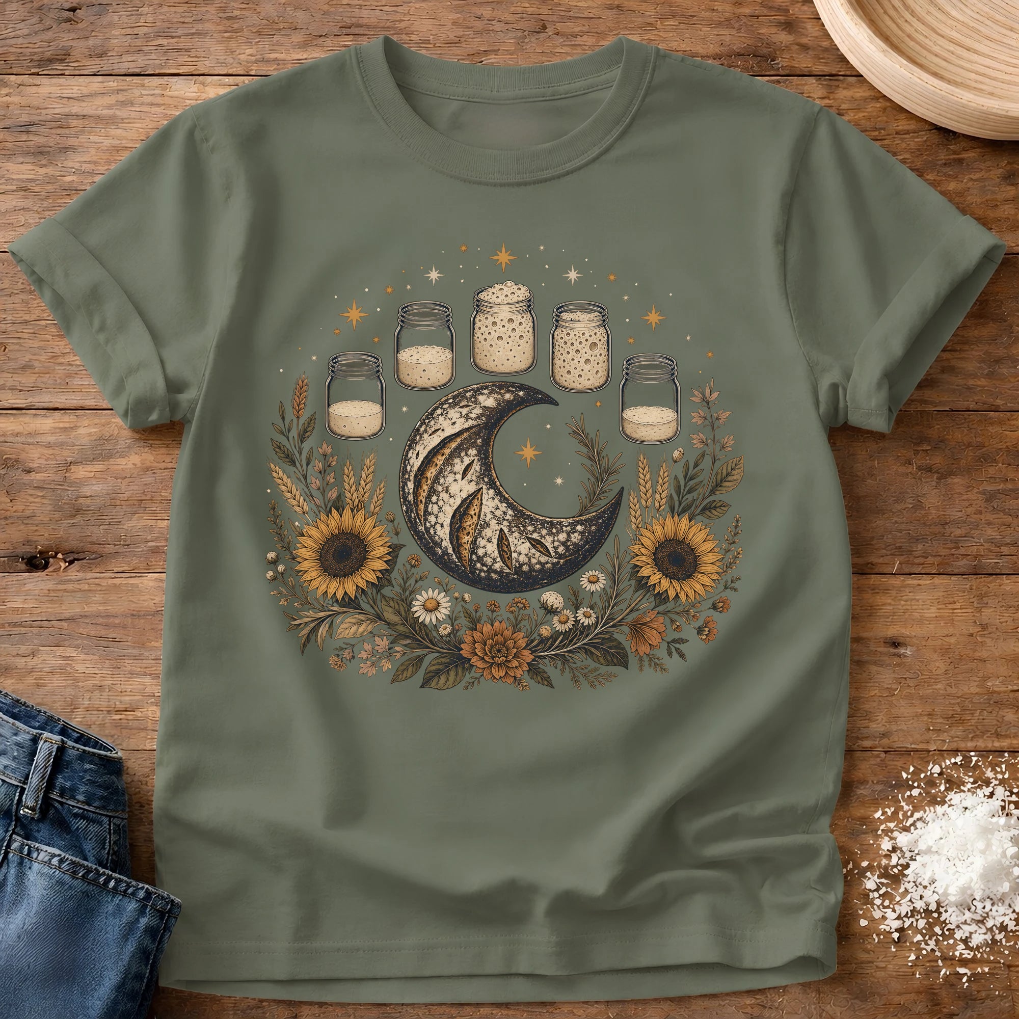 Starter Moon Phases Sourdough T-Shirt Moss