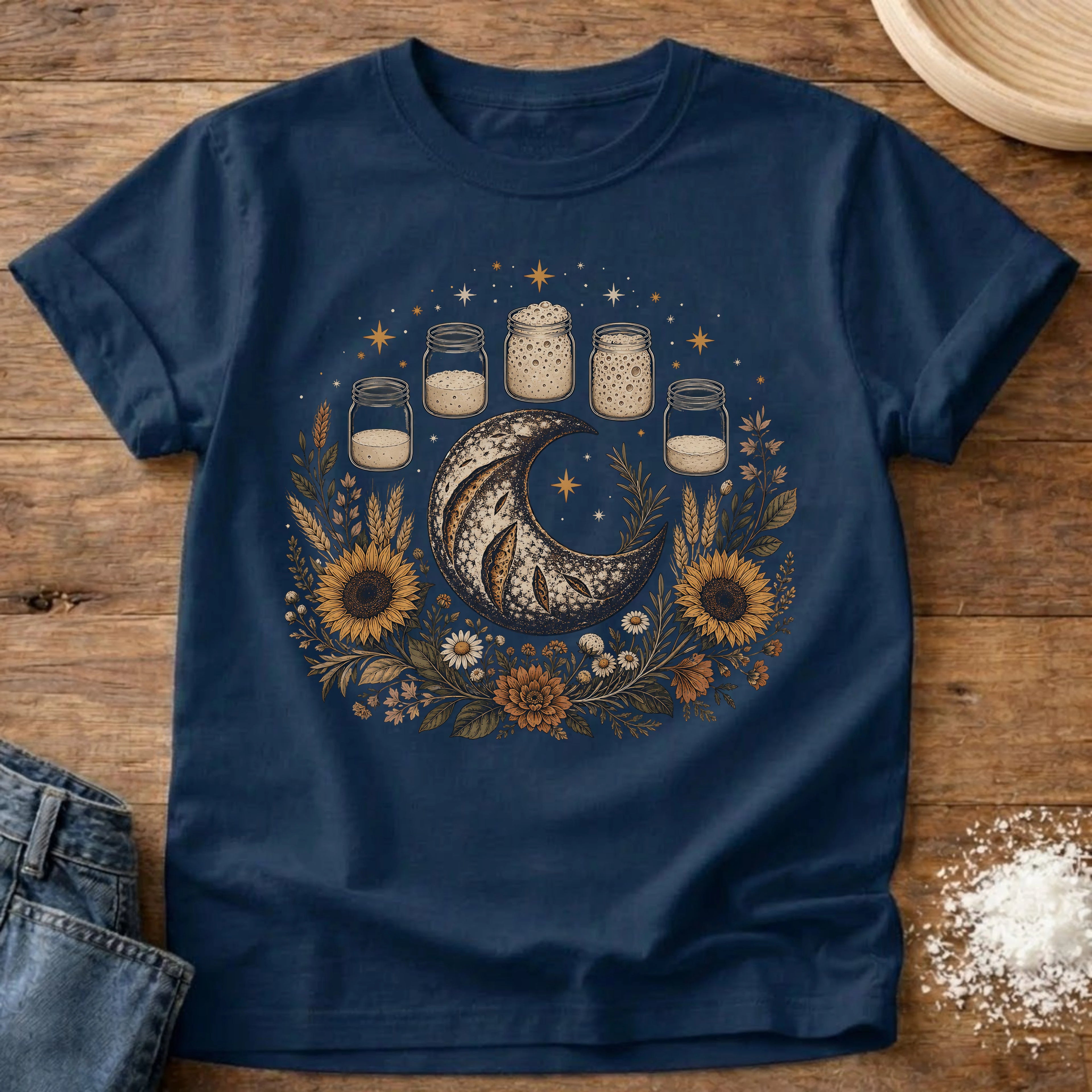 Starter Moon Phases Sourdough T-Shirt Navy