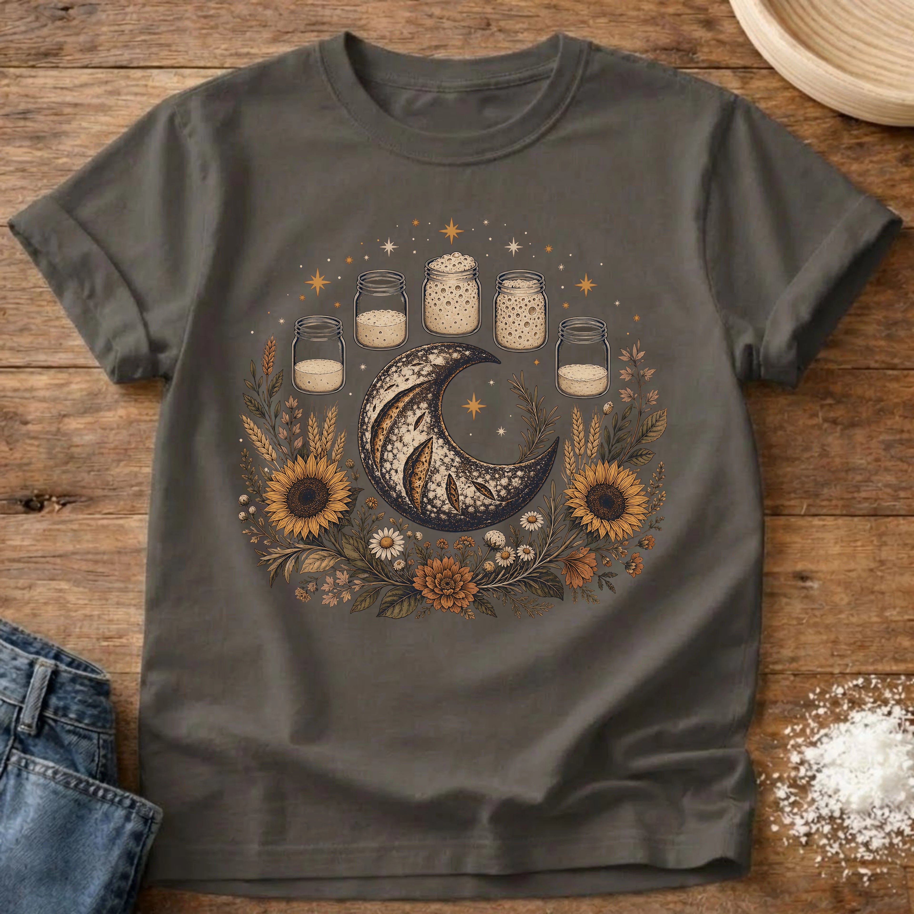 Starter Moon Phases Sourdough T-Shirt Pepper