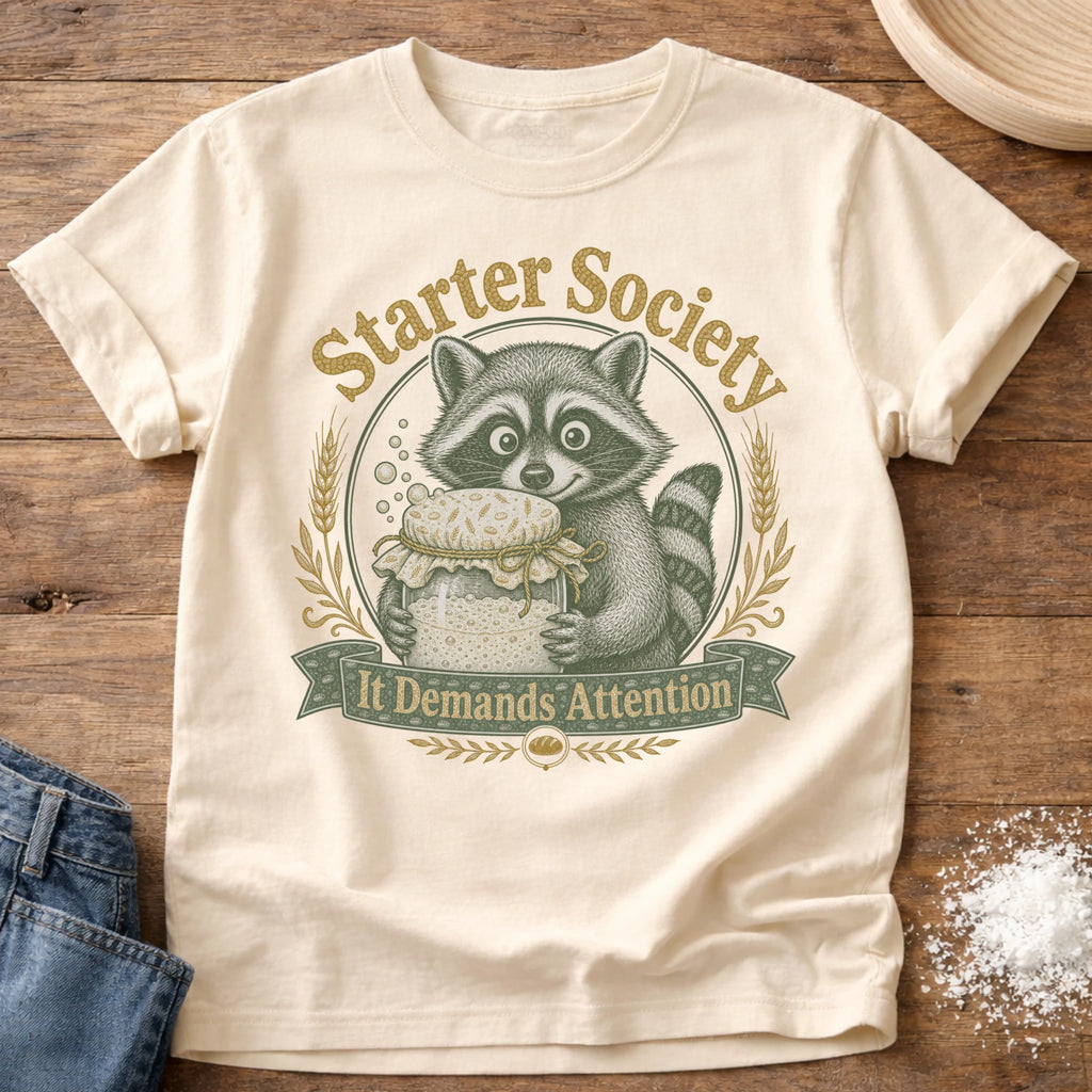 Knead More Fun Starter Society Raccoon t-shirt in Ivory