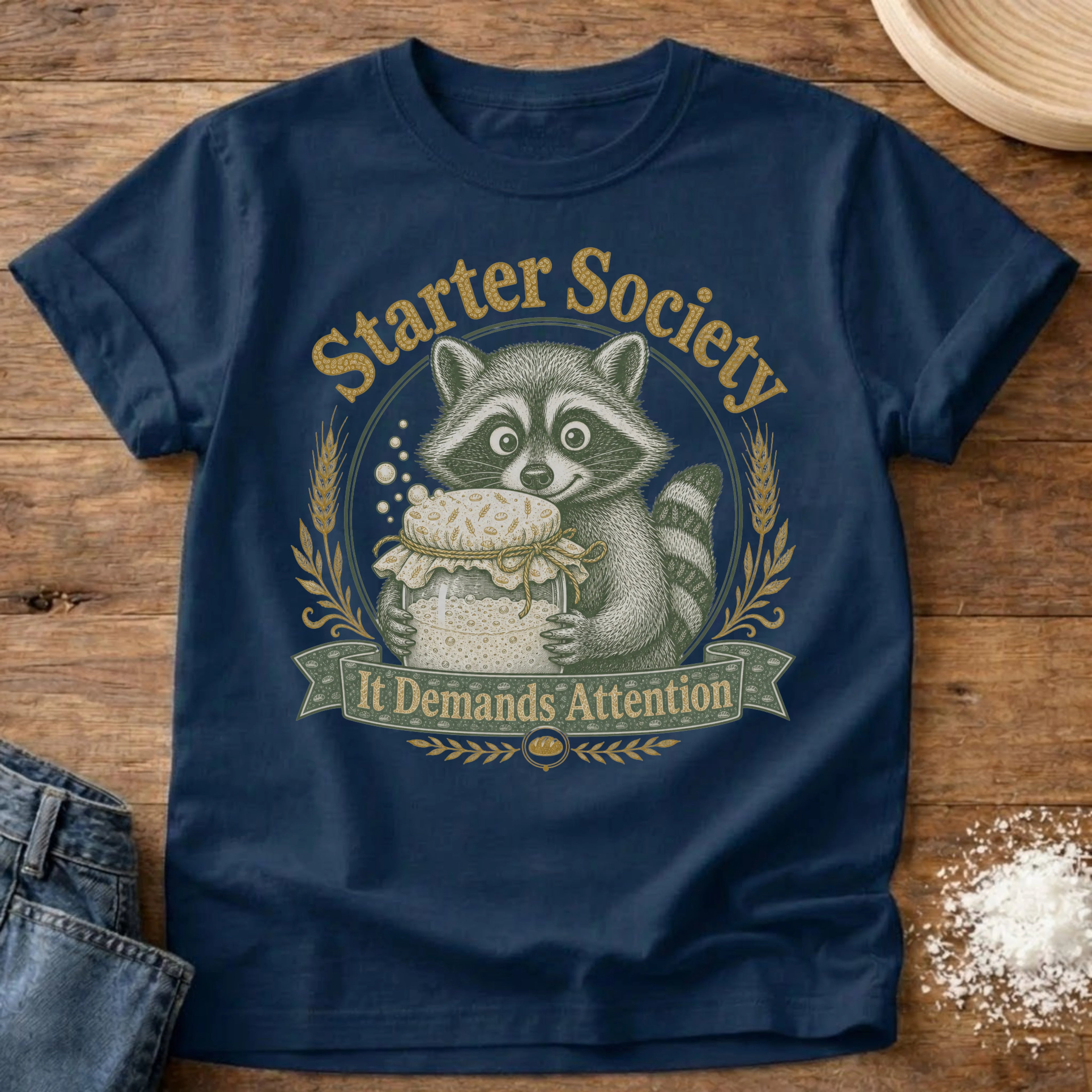 Knead More Fun Starter Society Raccoon t-shirt in Navy