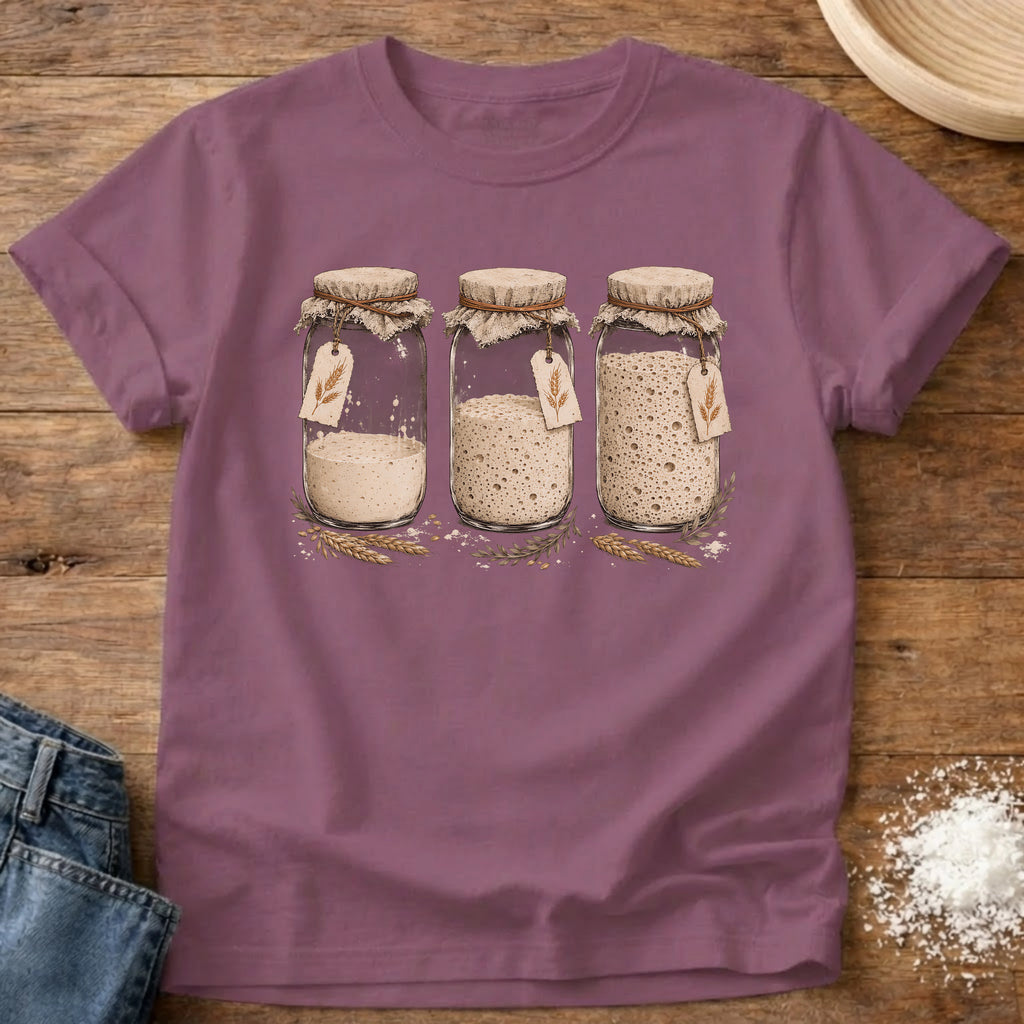 Knead More Fun Starter Trio sourdough jar t-shirt in Berry