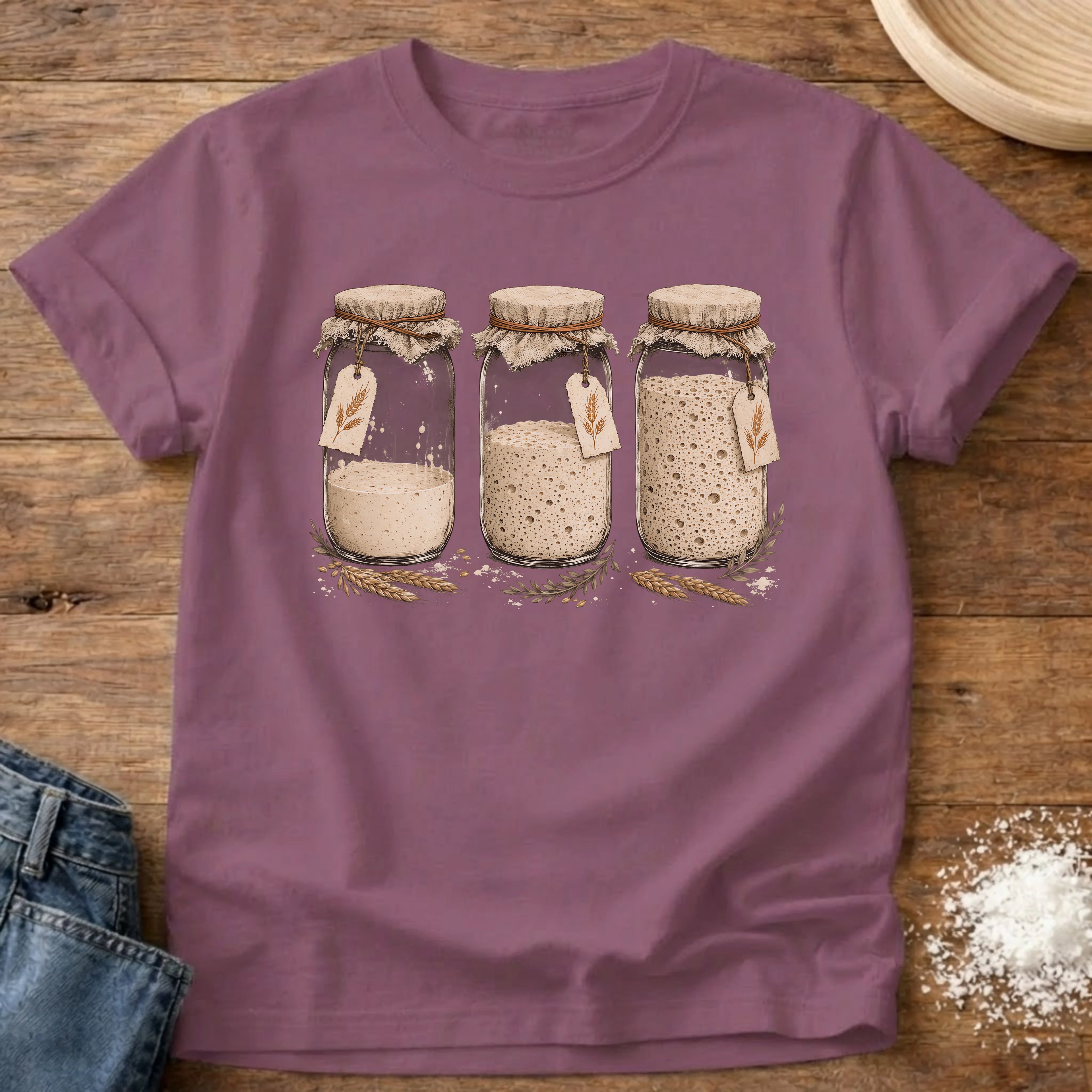 Knead More Fun Starter Trio sourdough jar t-shirt in Berry