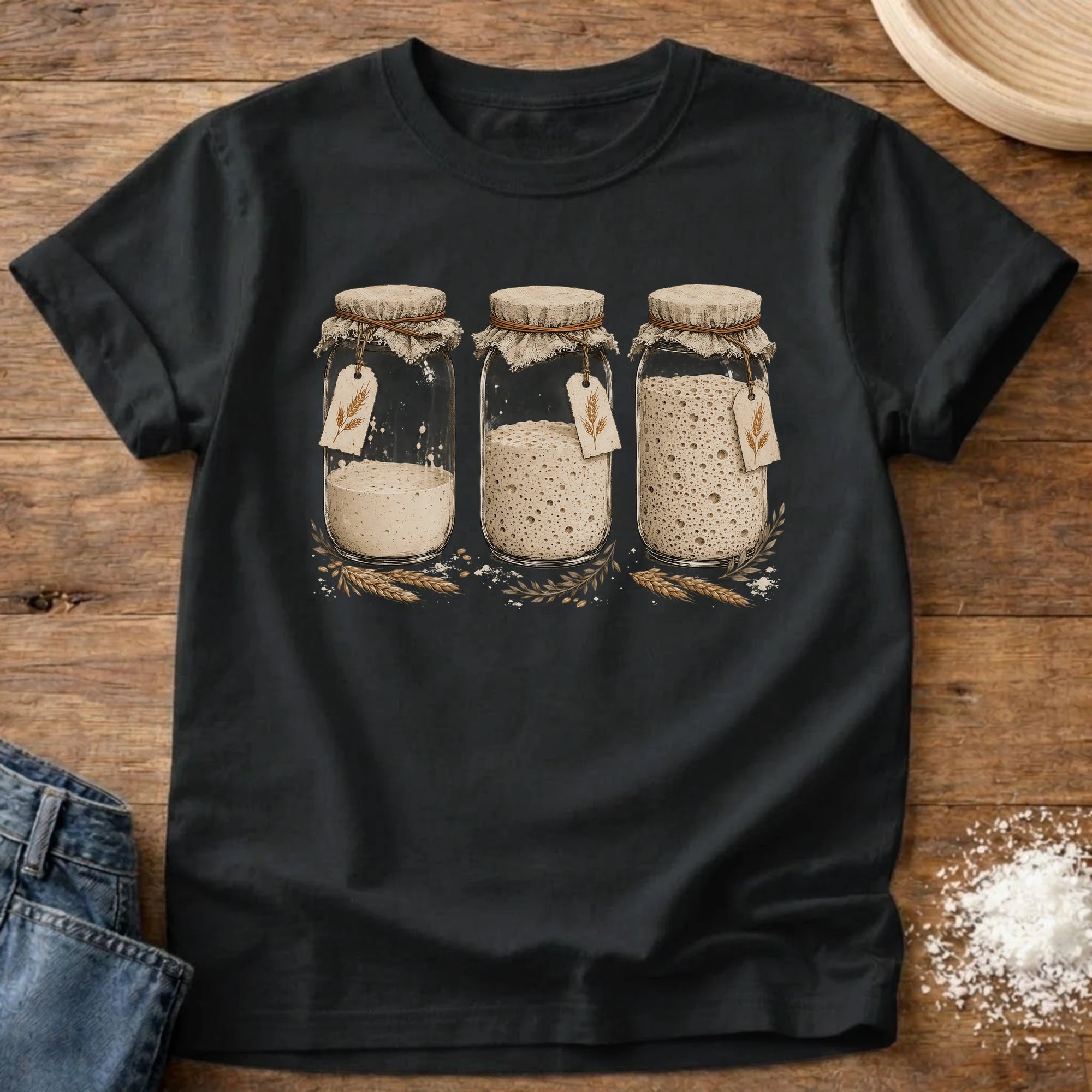 Knead More Fun Starter Trio sourdough jar t-shirt in Black