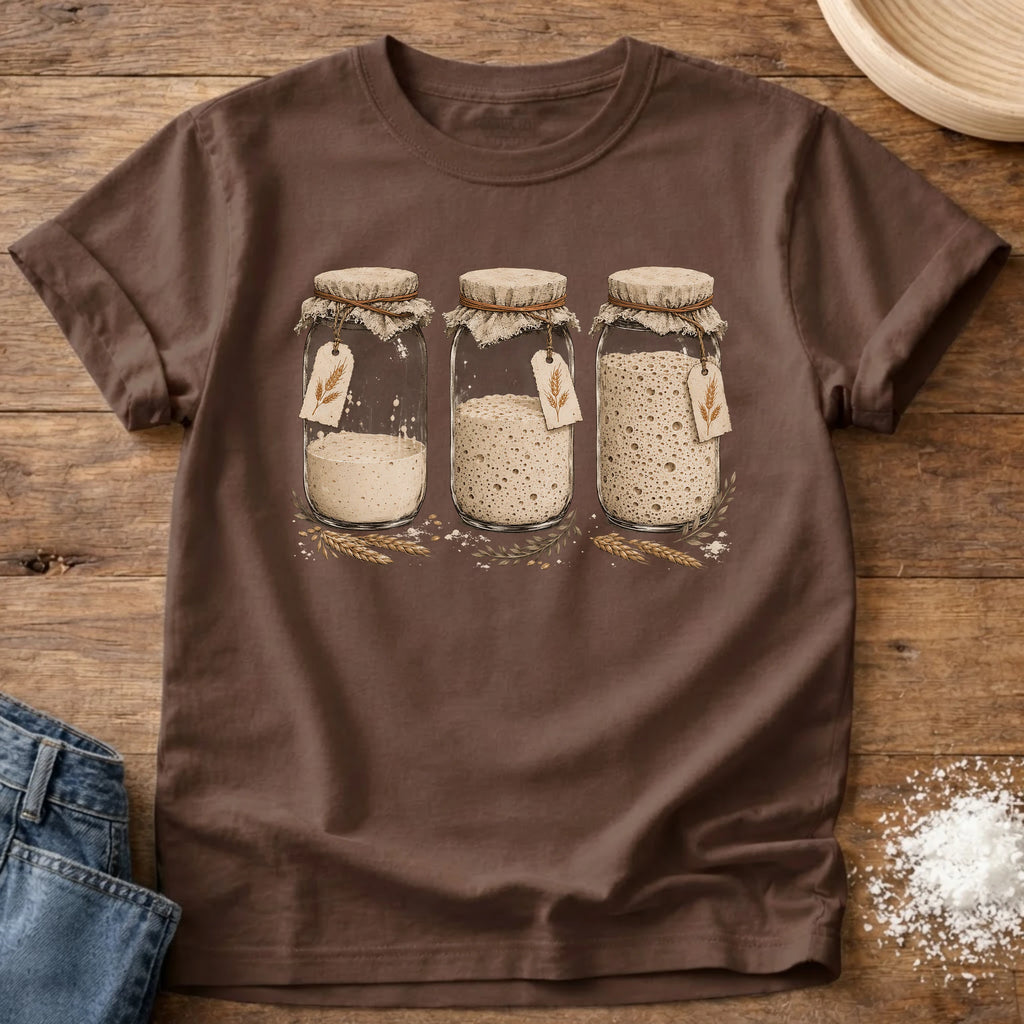 Knead More Fun Starter Trio sourdough jar t-shirt in Espresso