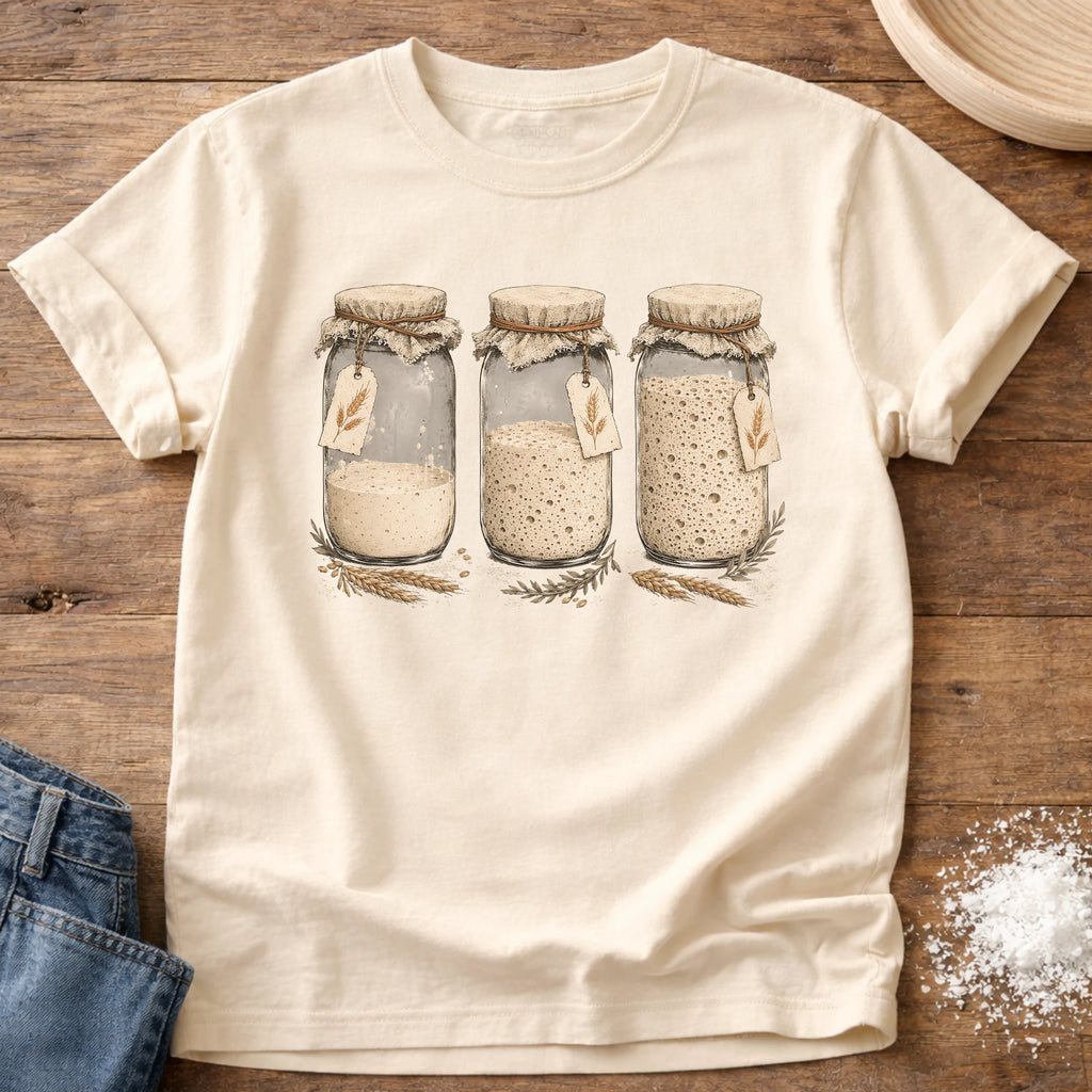 Knead More Fun Starter Trio sourdough jar t-shirt in Ivory