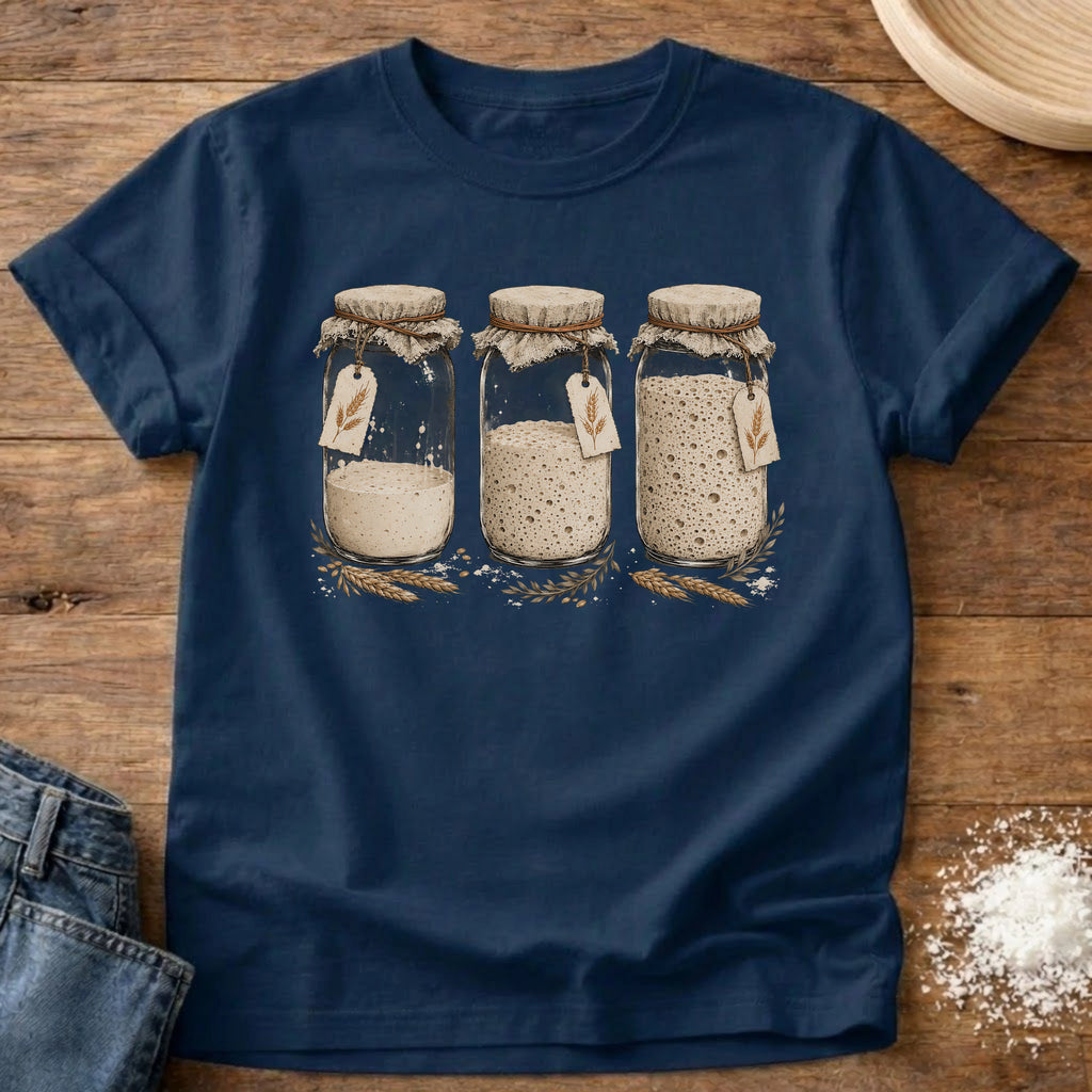 Knead More Fun Starter Trio sourdough jar t-shirt in Navy