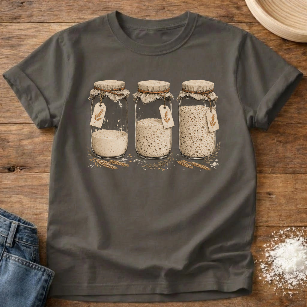 Knead More Fun Starter Trio sourdough jar t-shirt in Pepper