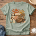 Knead More Fun Sunrise Sourdough picnic boho t-shirt in Bay