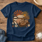 Knead More Fun Sunrise Sourdough picnic boho t-shirt in Navy