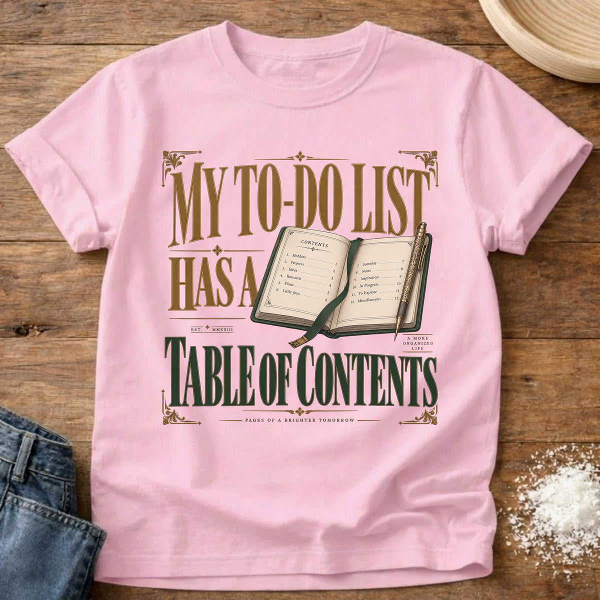 Knead More Fun Table Of Contents t-shirt in Blossom