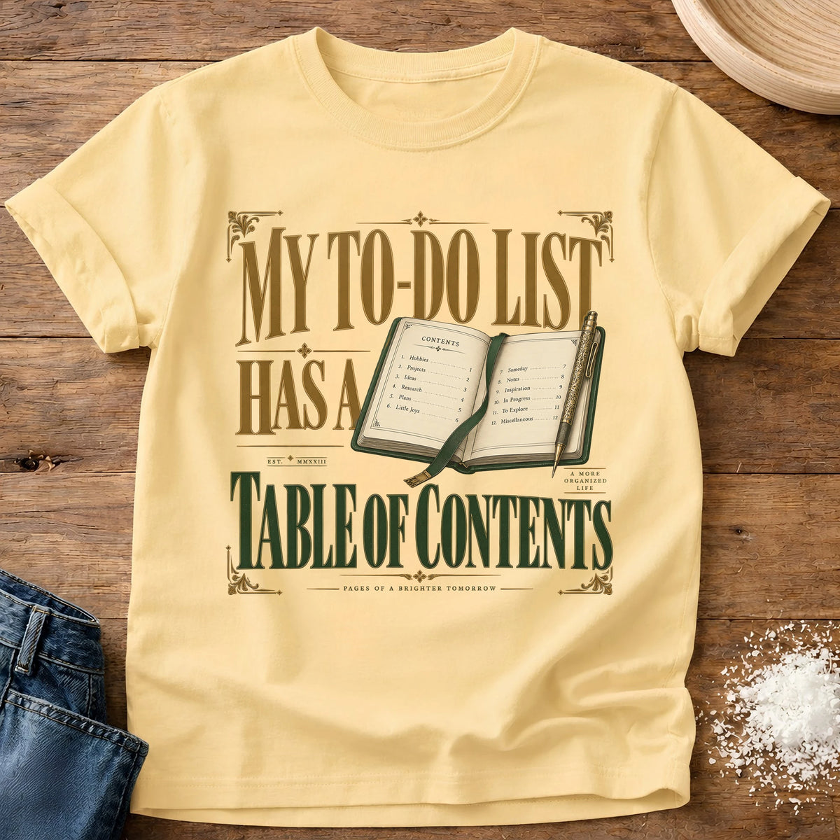 Knead More Fun Table Of Contents t-shirt in Butter