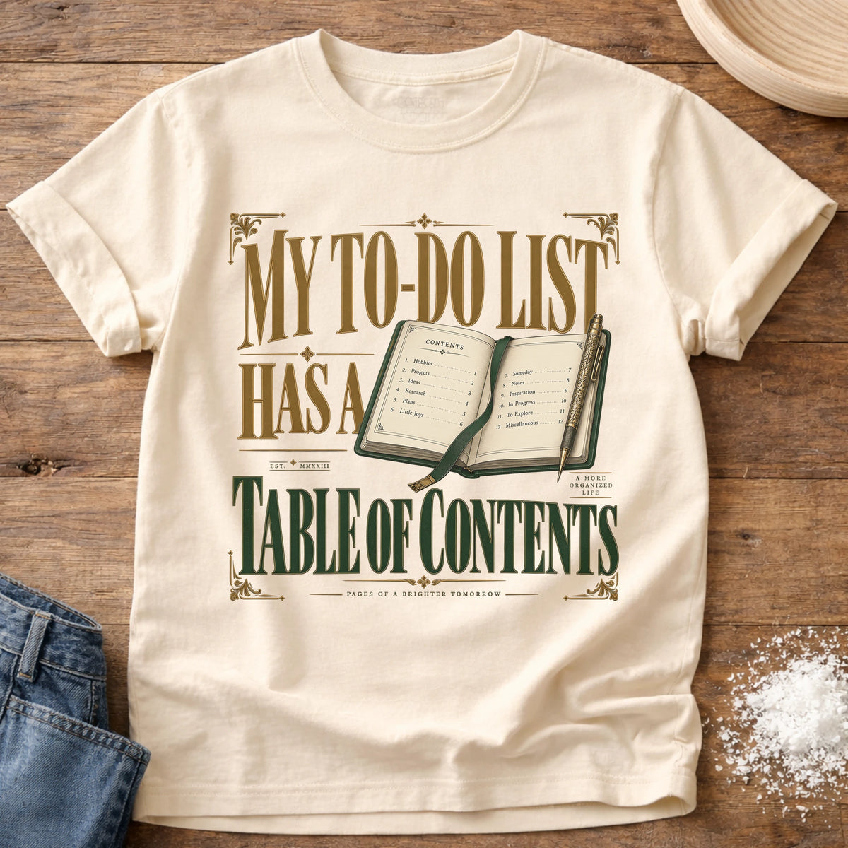 Knead More Fun Table Of Contents t-shirt in Ivory
