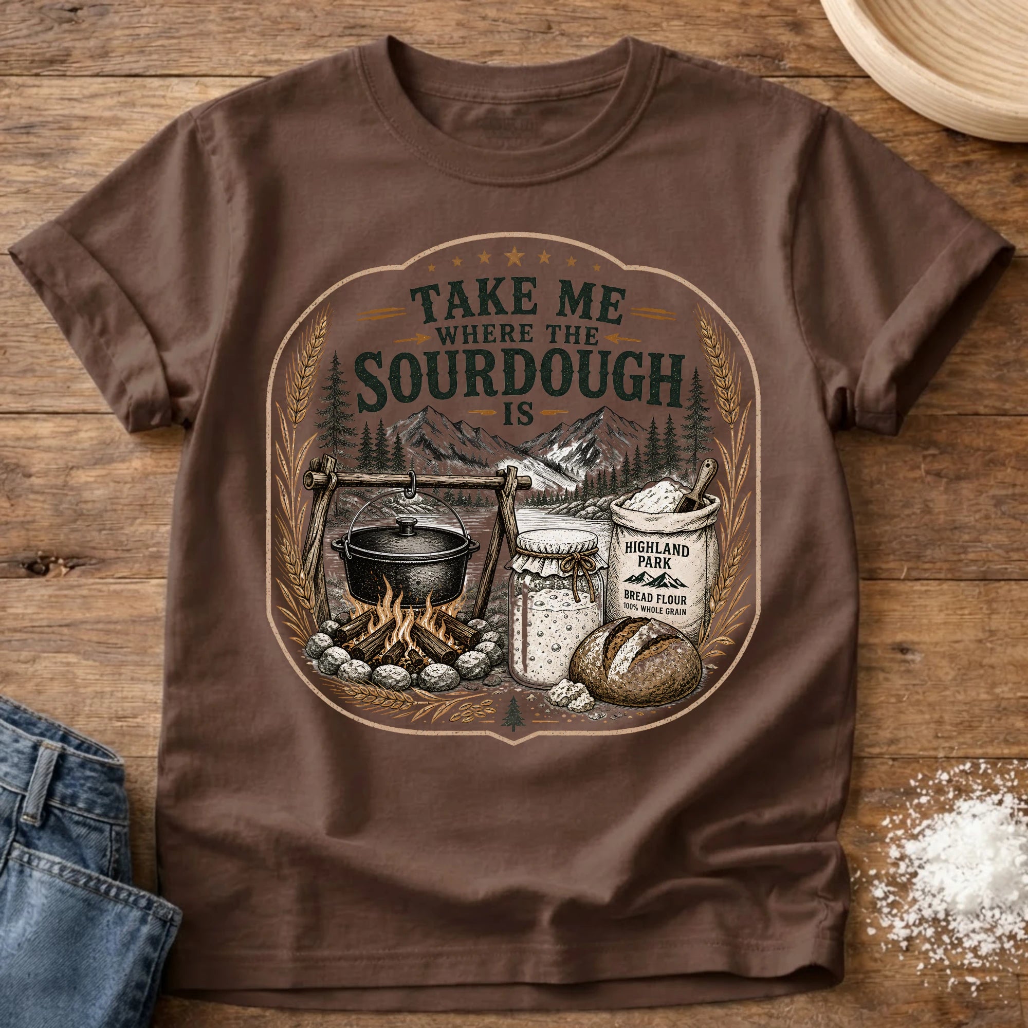 Knead More Fun Take Me Where the Sourdough Is t-shirt in Espresso