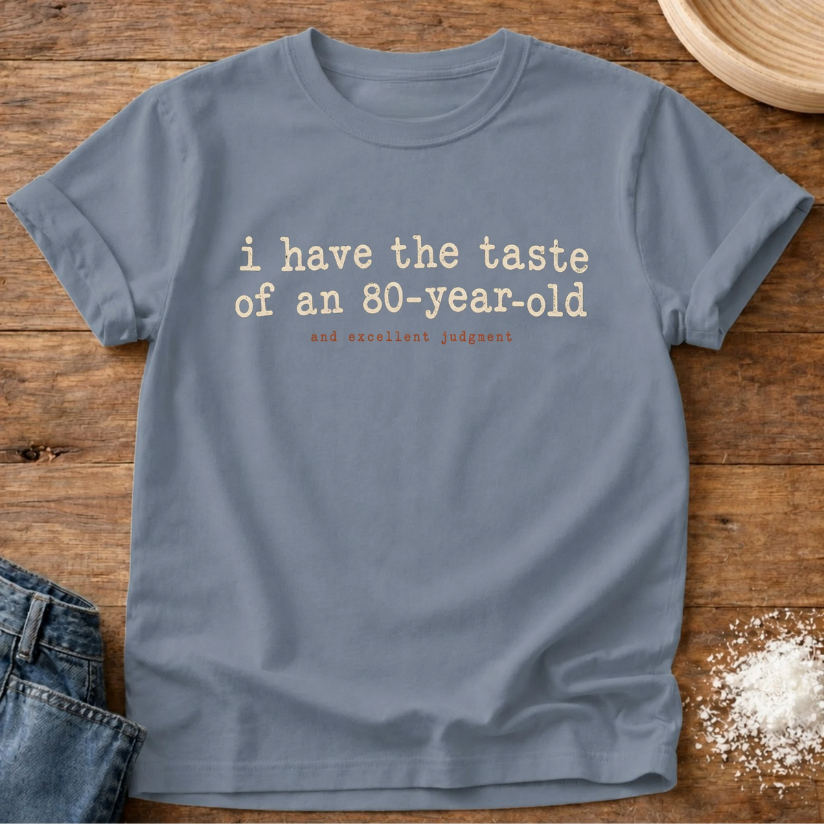 Knead More Fun Taste Of Eighty grannycore t-shirt in Blue Jean