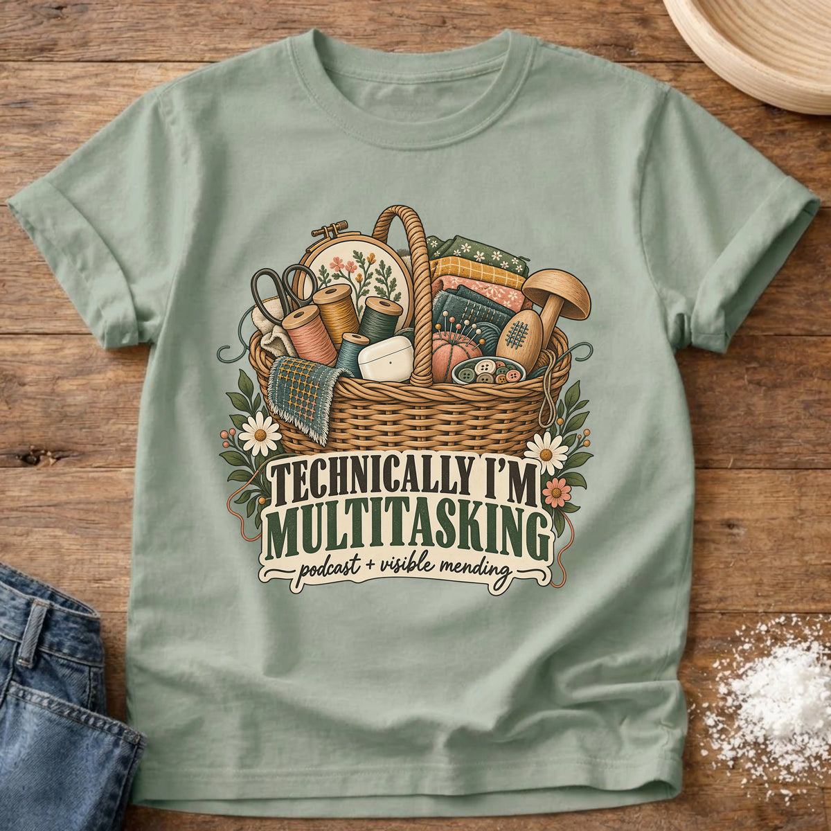 Knead More Fun Technically Multitasking mending t-shirt in Bay
