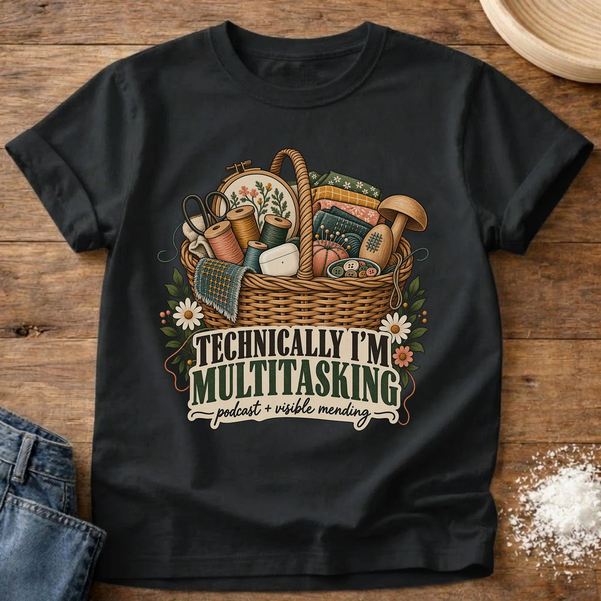 Knead More Fun Technically Multitasking mending t-shirt in Black