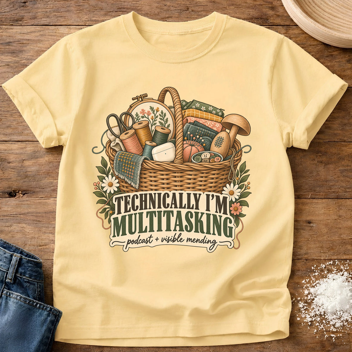 Knead More Fun Technically Multitasking mending t-shirt in Butter