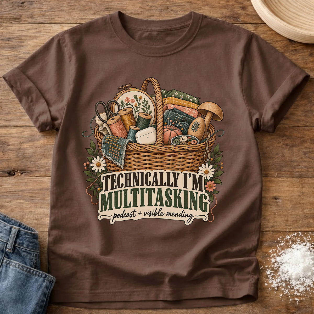 Knead More Fun Technically Multitasking mending t-shirt in Espresso