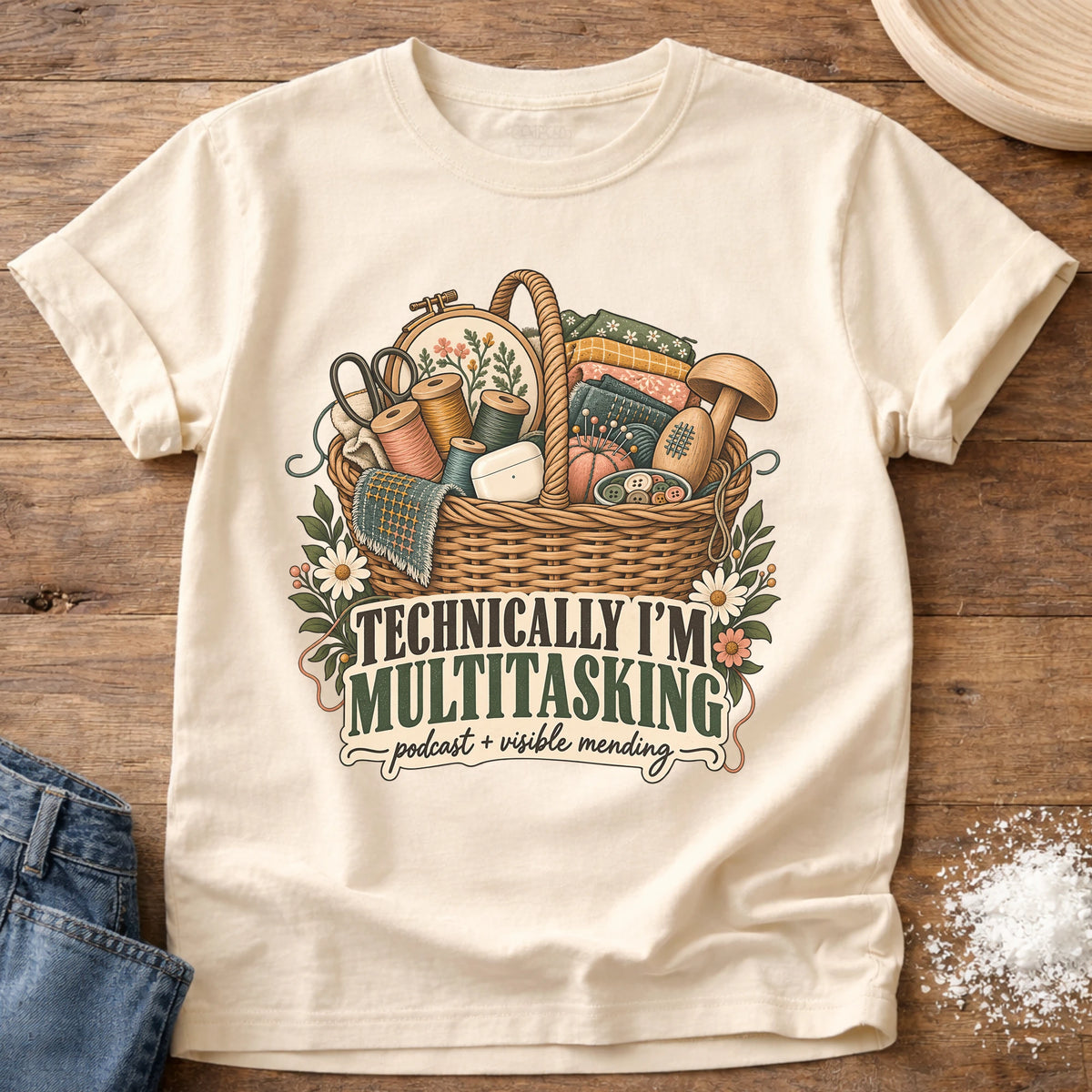 Knead More Fun Technically Multitasking mending t-shirt in Ivory