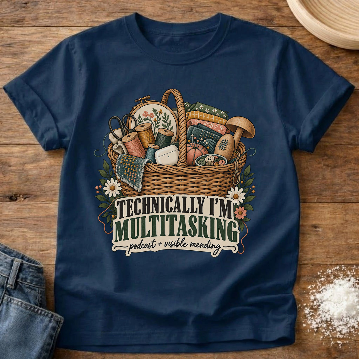 Knead More Fun Technically Multitasking mending t-shirt in Navy