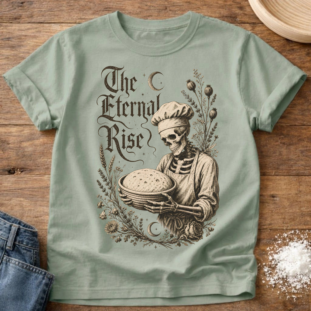 Knead More Fun The Eternal Rise Skeleton sourdough t-shirt in Bay
