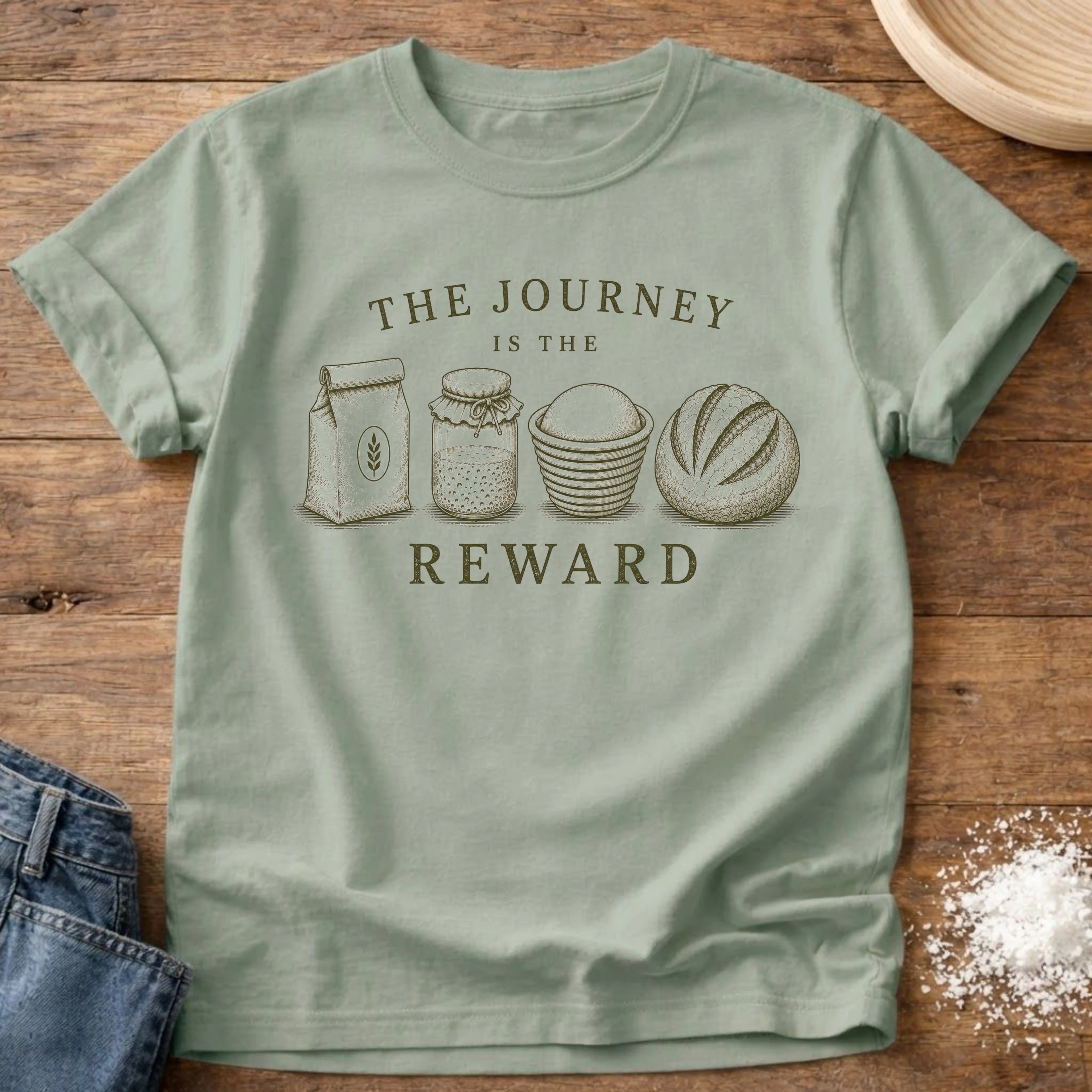 Knead More Fun The Journey sourdough t-shirt in Bay