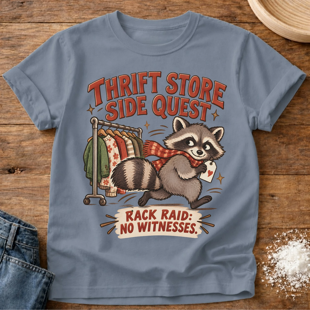 Knead More Fun Thrift Store Sidequest t-shirt in Blue Jean