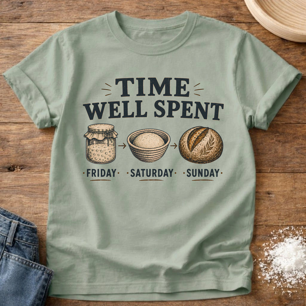 Knead More Fun Time Well Spent sourdough t-shirt in Bay