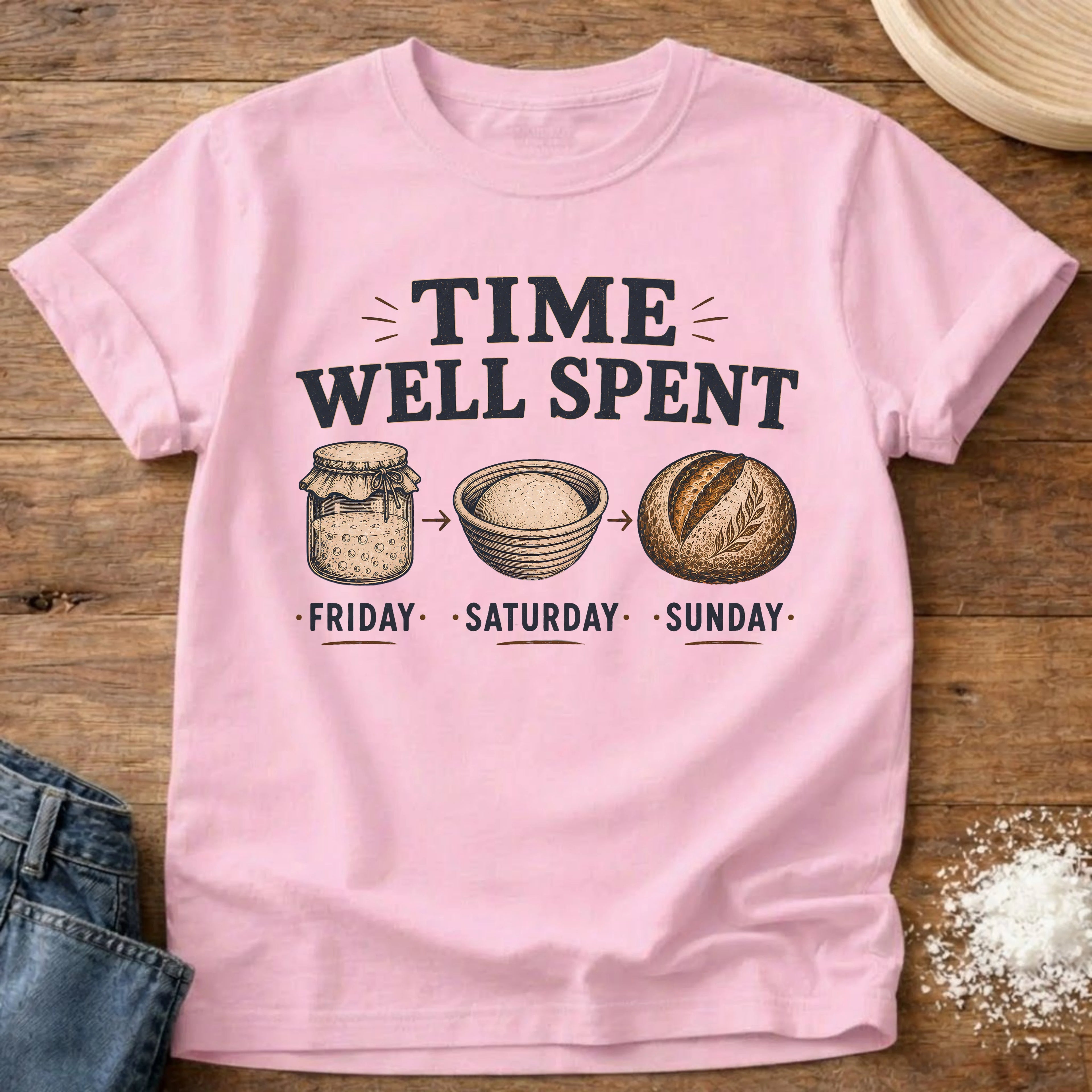 Knead More Fun Time Well Spent sourdough t-shirt in Blossom
