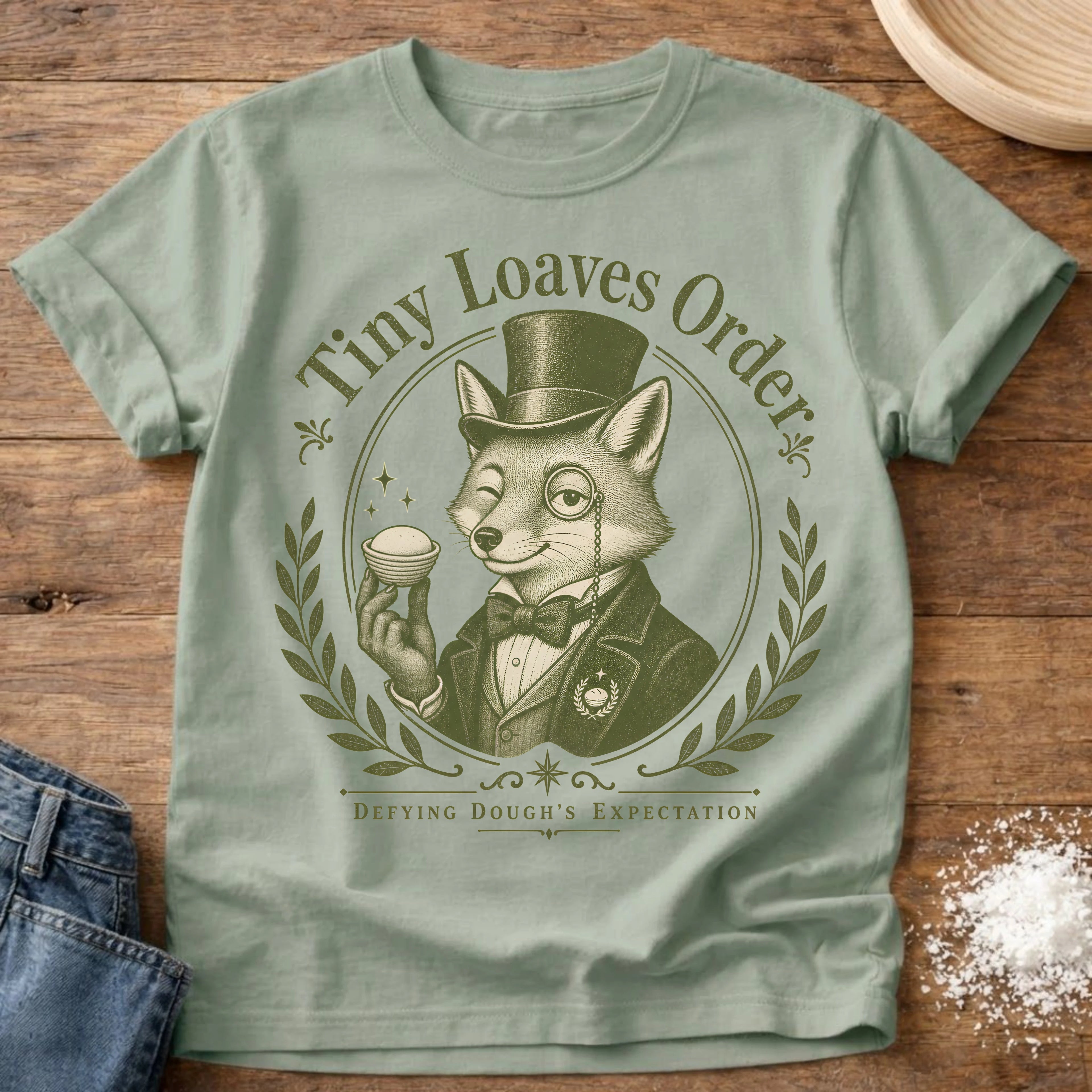 Knead More Fun Tiny Loaves Order Fox sourdough t-shirt in Bay