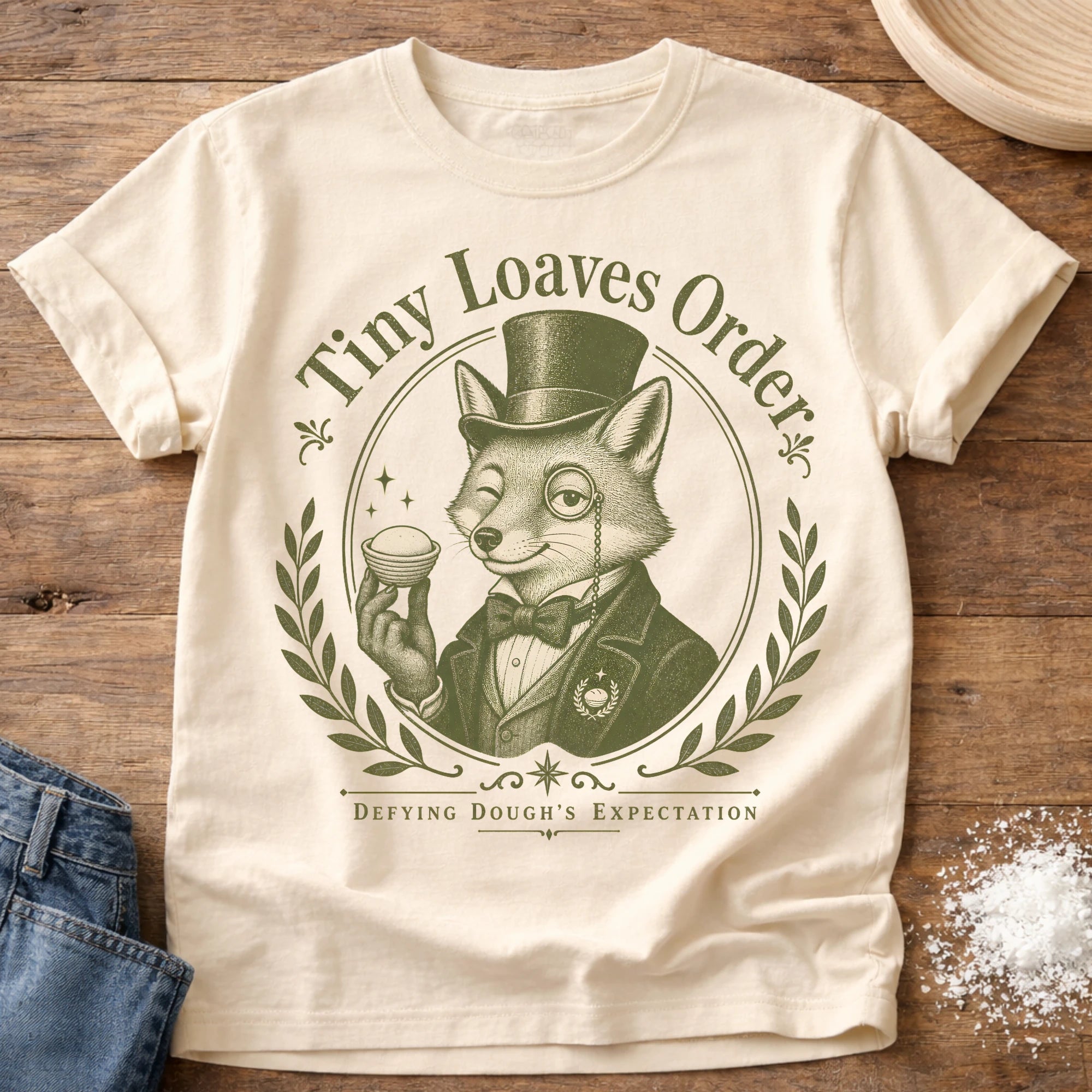 Knead More Fun Tiny Loaves Order Fox sourdough t-shirt in Ivory