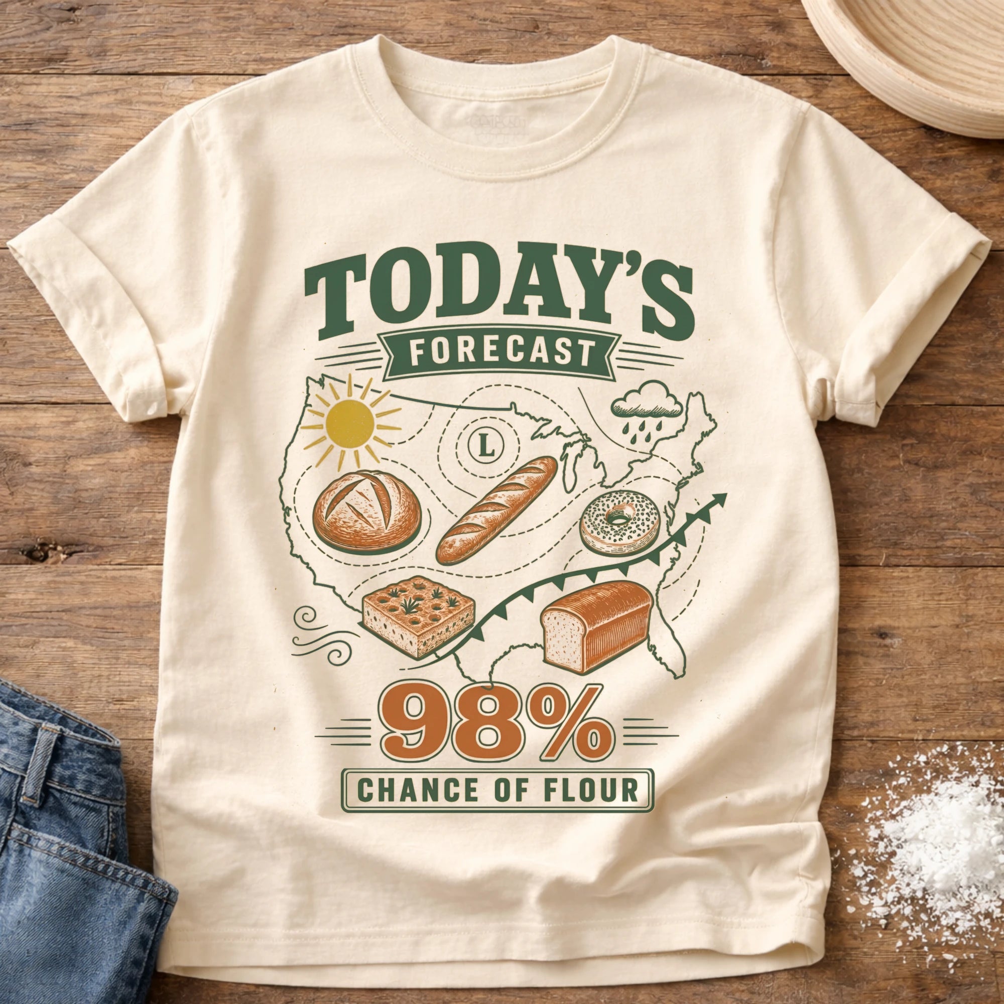 Knead More Fun 98% Chance of Flour sourdough t-shirt in Ivory