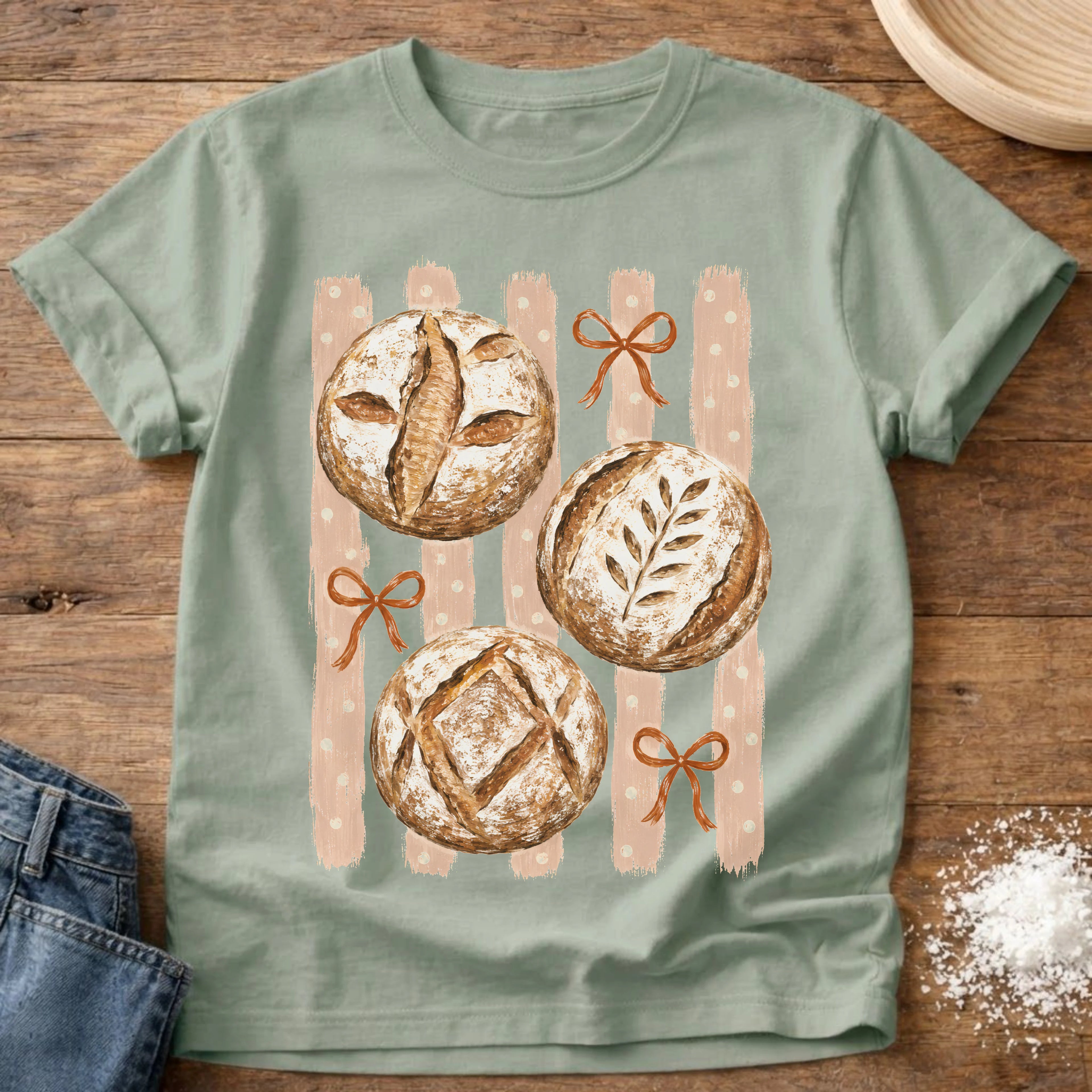 Knead More Fun Trio of Sourdough Boules t-shirt in Bay